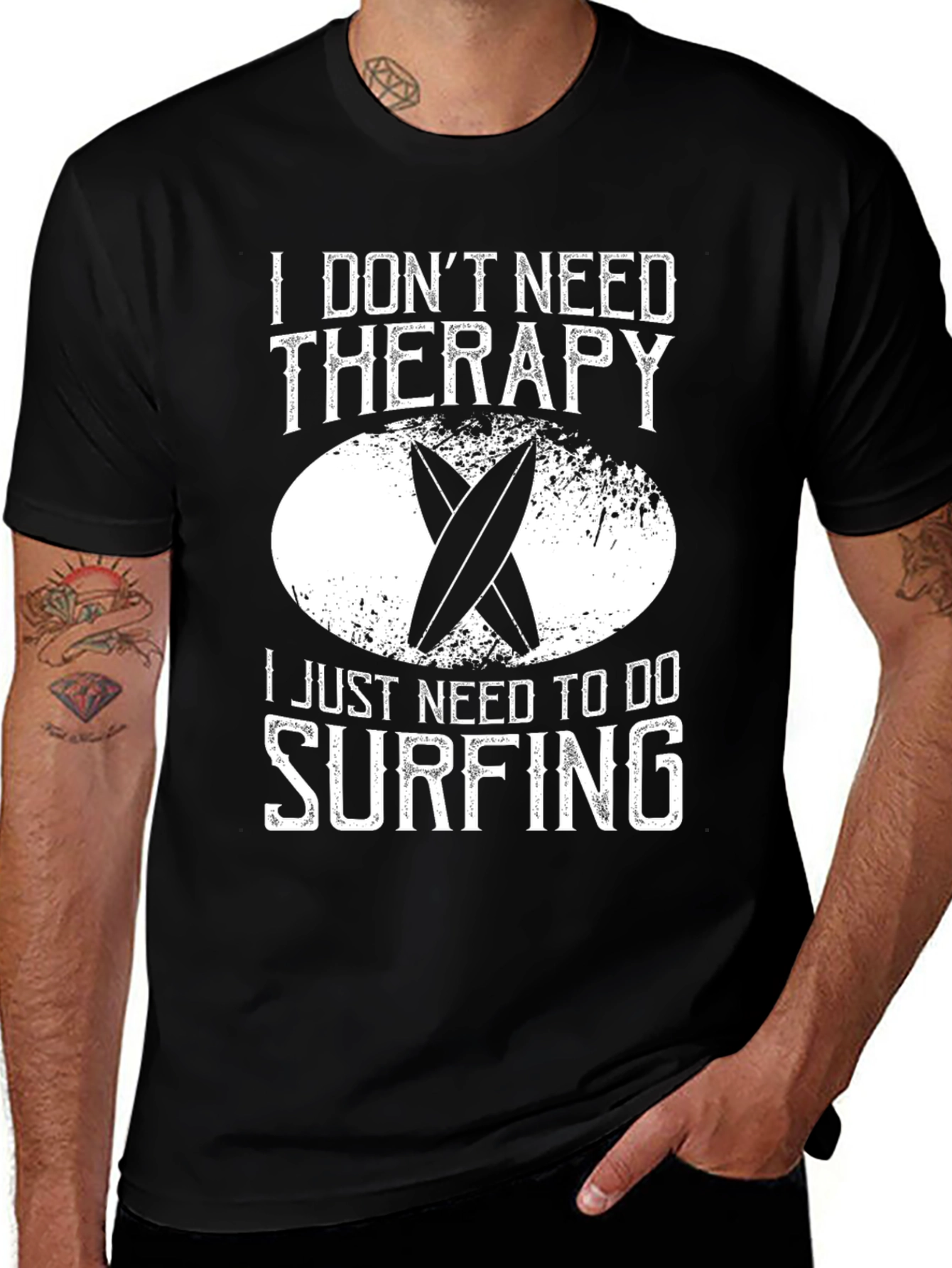 Surfing Therapy T-Shirt - Black Cotton Tee
