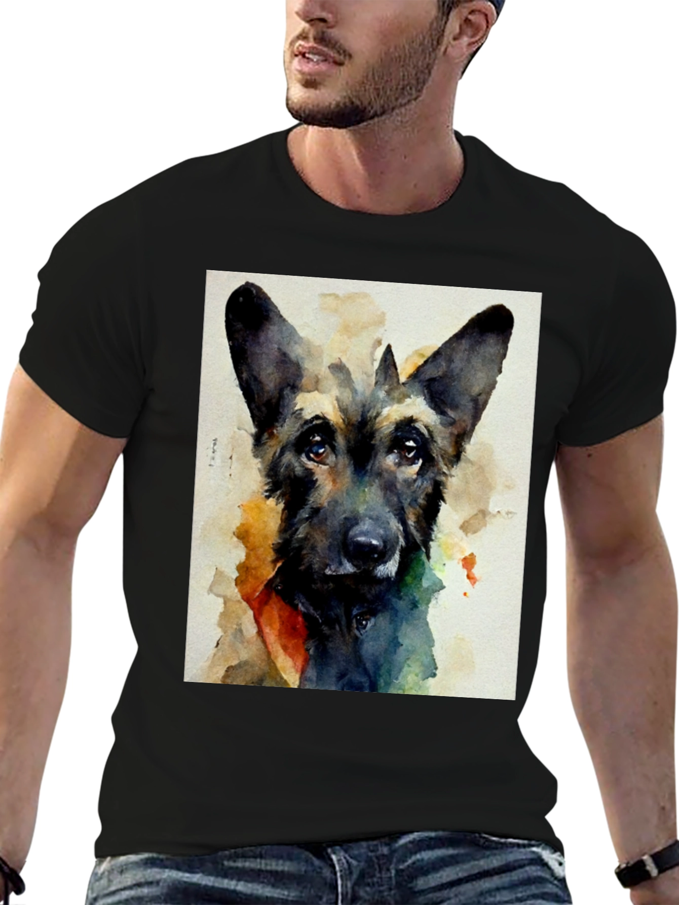 Dog Portrait T-Shirt - Watercolor Style