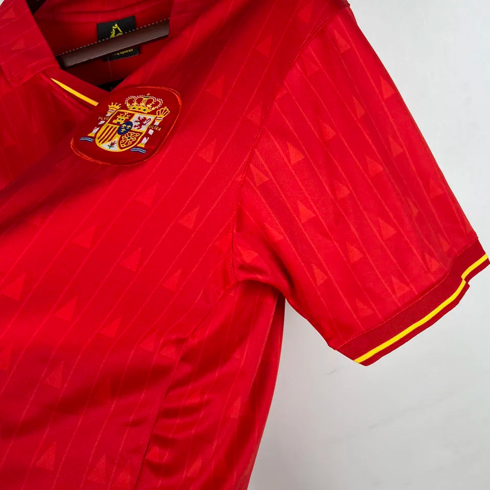 1988/91 Spain Home Red Retro Soccer Jersey Detail 2