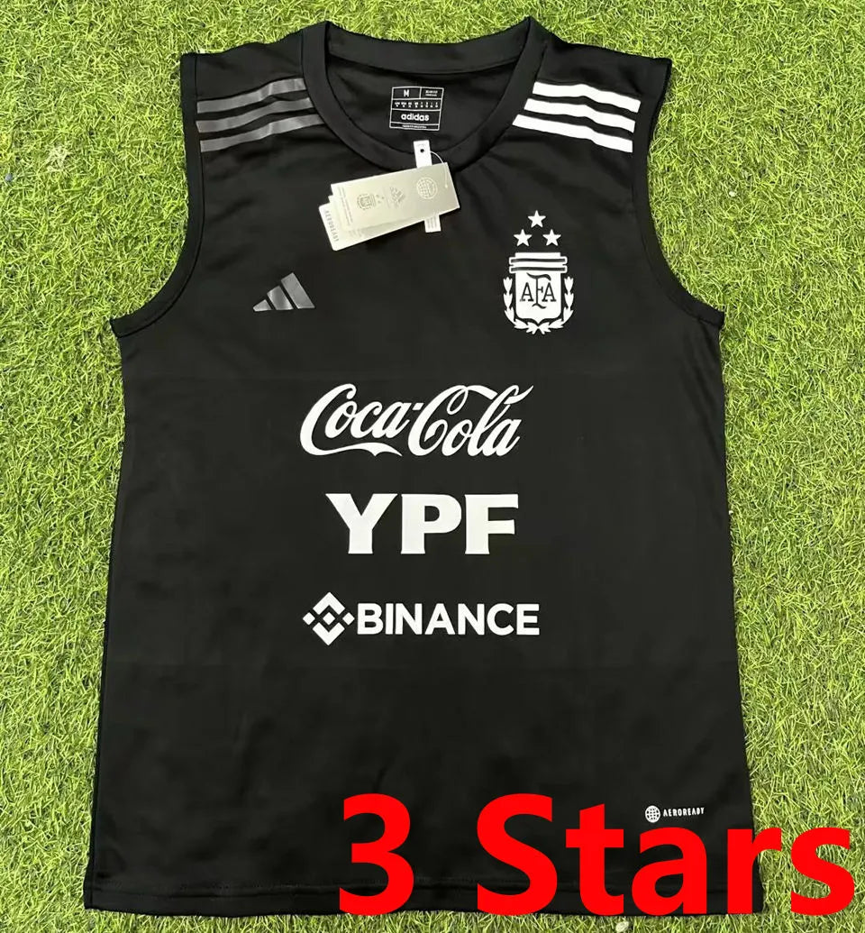 2023 Argentina Black 3 Stars Vest Jersey 3星 背后有广告 Front
