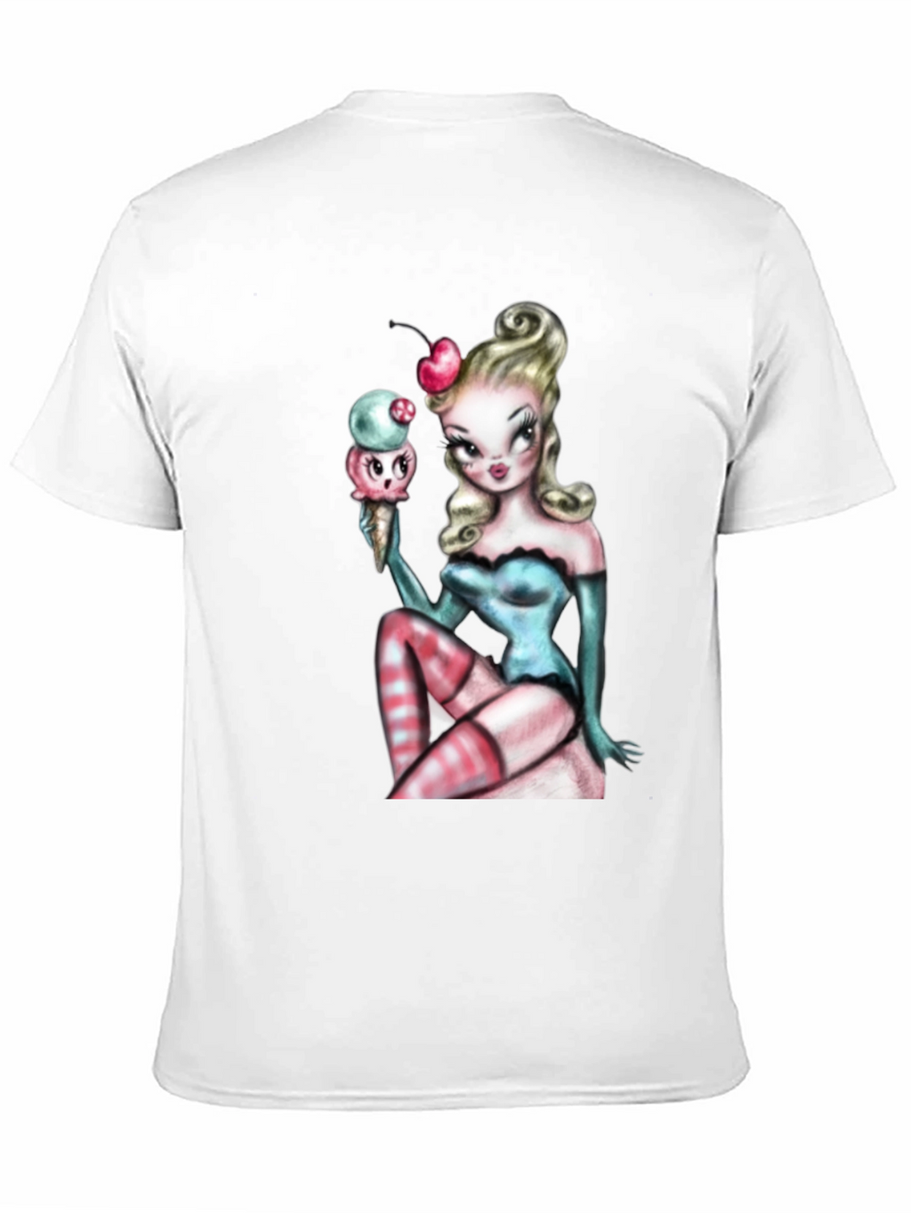 Pin-Up Girl & Ice Cream Graphic T-Shirt - Black