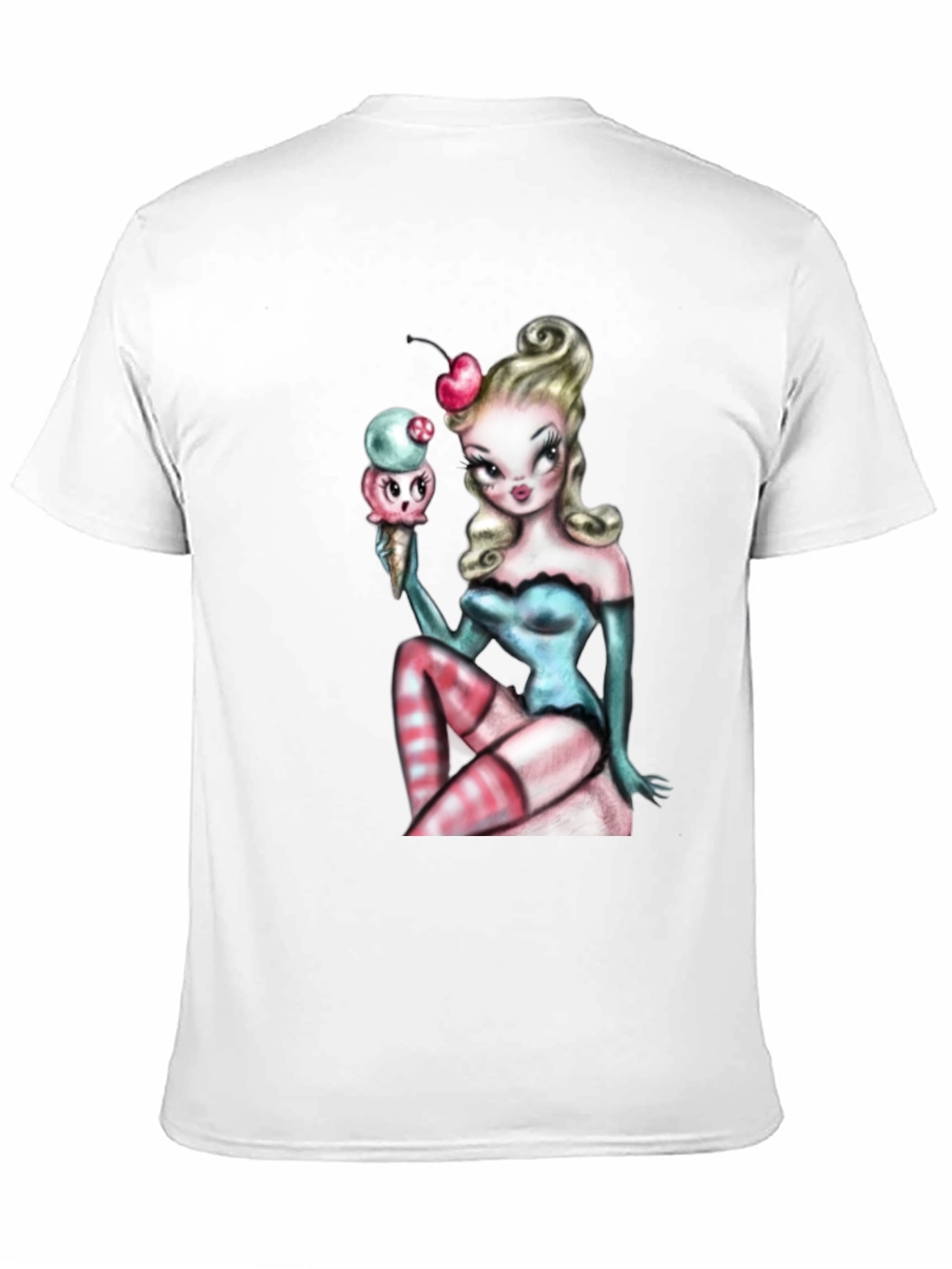 Pin-Up Girl & Ice Cream Graphic T-Shirt - Black