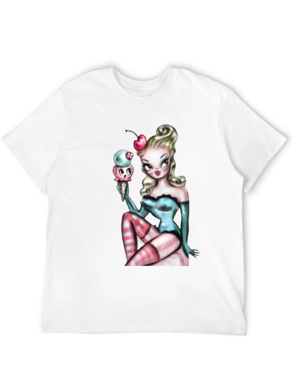 Pin-Up Girl & Ice Cream Graphic T-Shirt - Black
