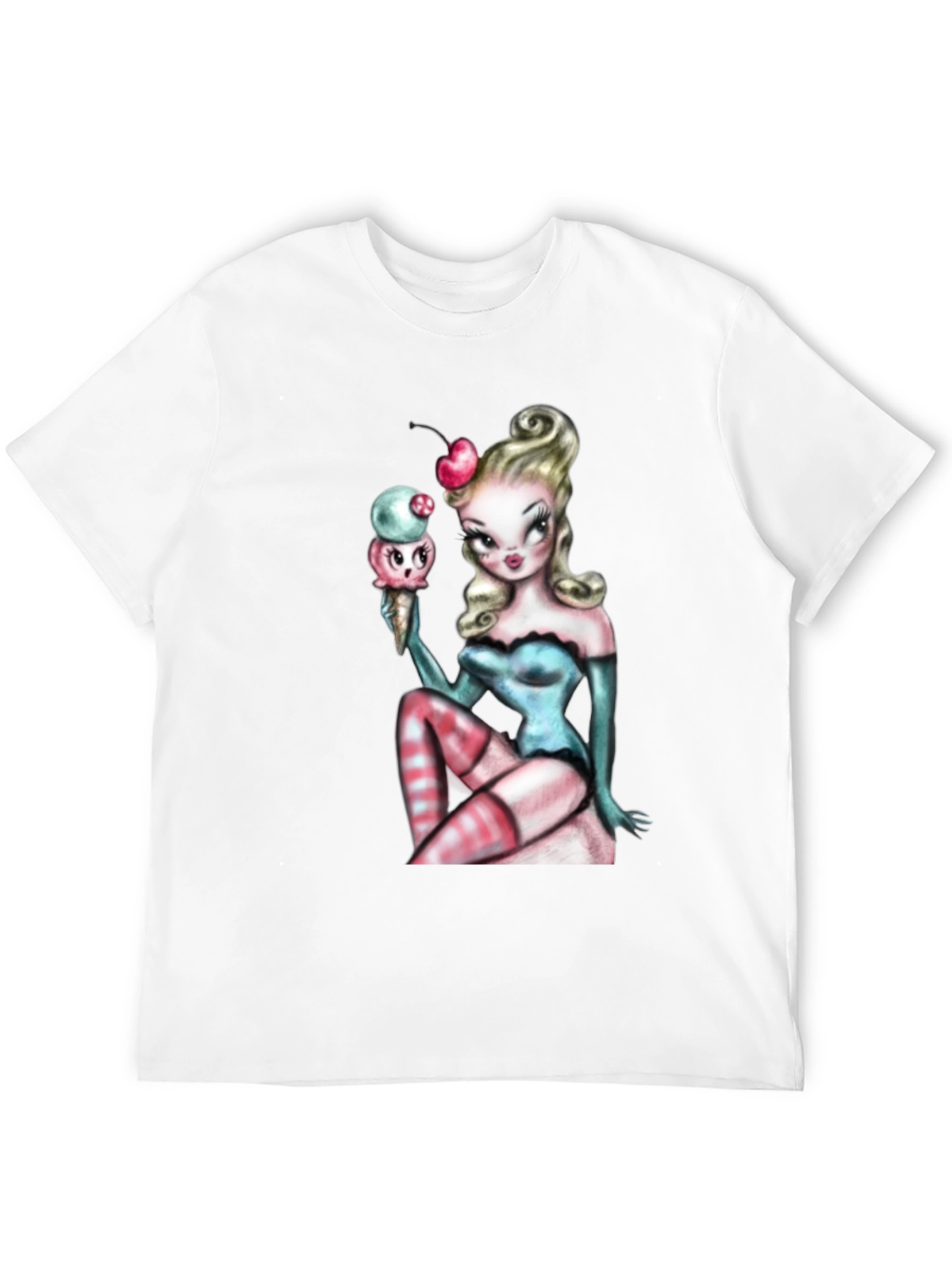 Pin-Up Girl & Ice Cream Graphic T-Shirt - Black