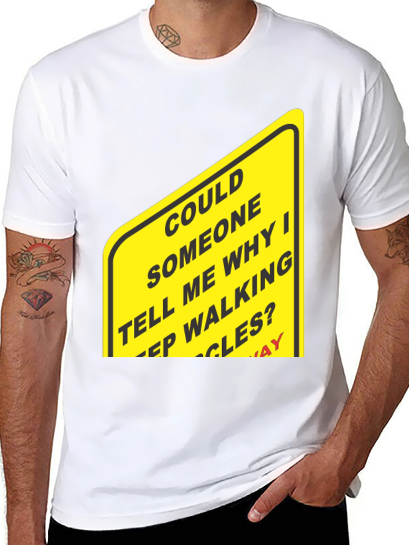 Humorous Walking Sign Black T-Shirt