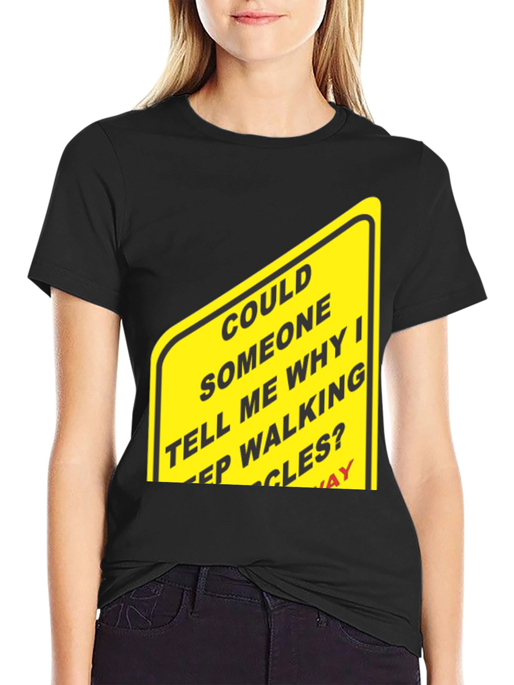 Humorous Walking Sign Black T-Shirt