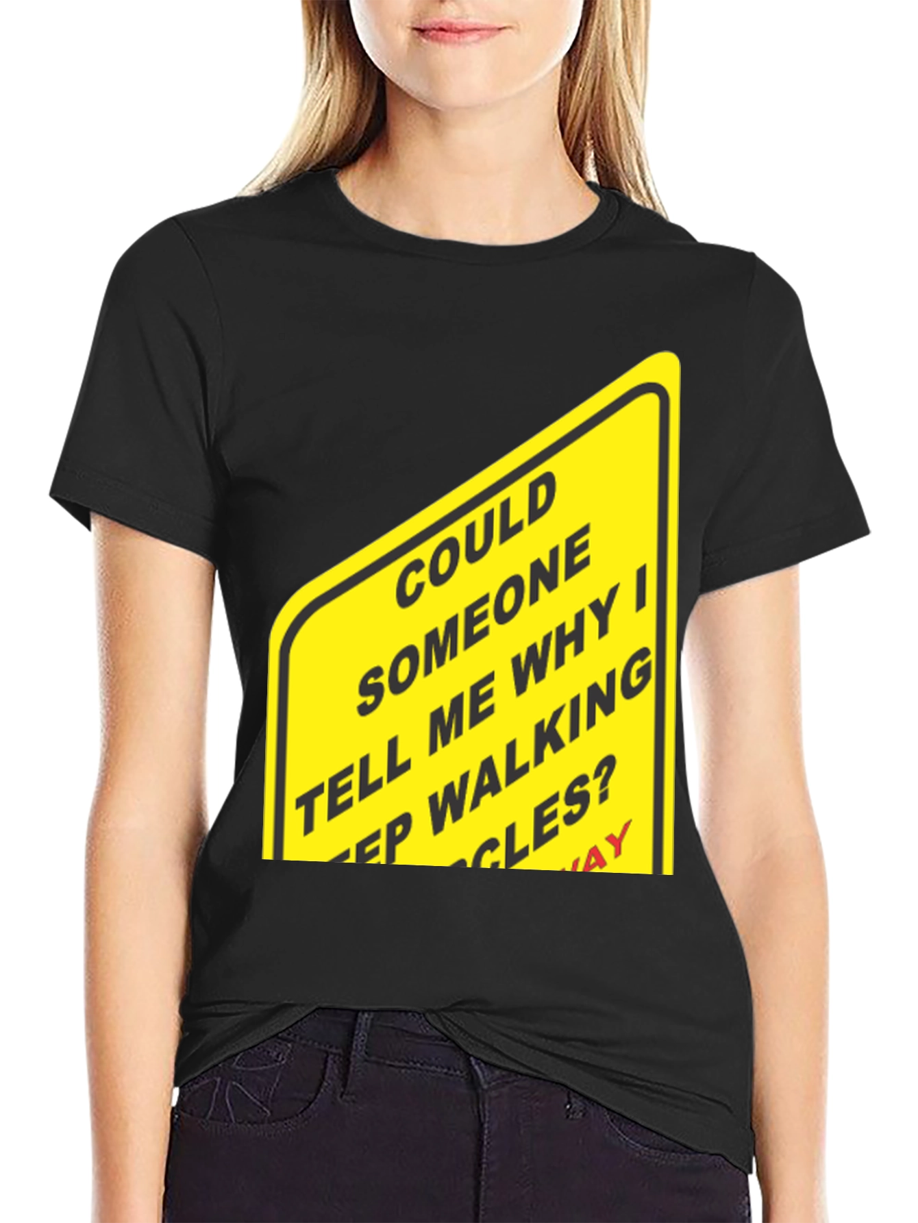 Humorous Walking Sign Black T-Shirt