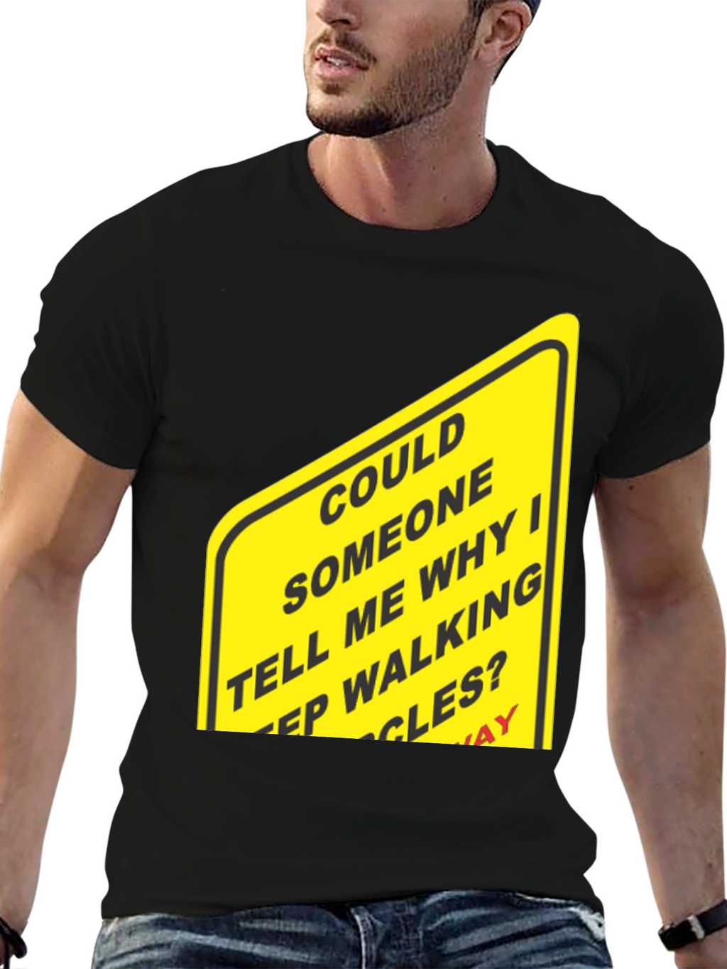 Humorous Walking Sign Black T-Shirt