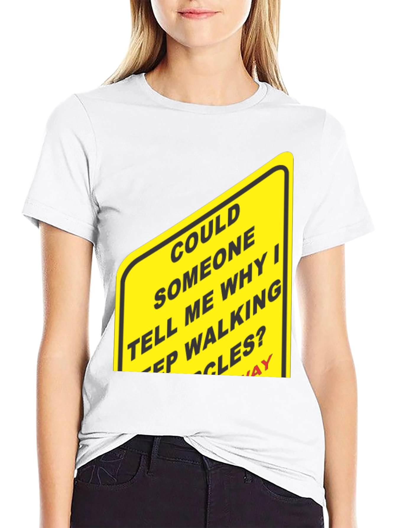 Humorous Walking Sign Black T-Shirt