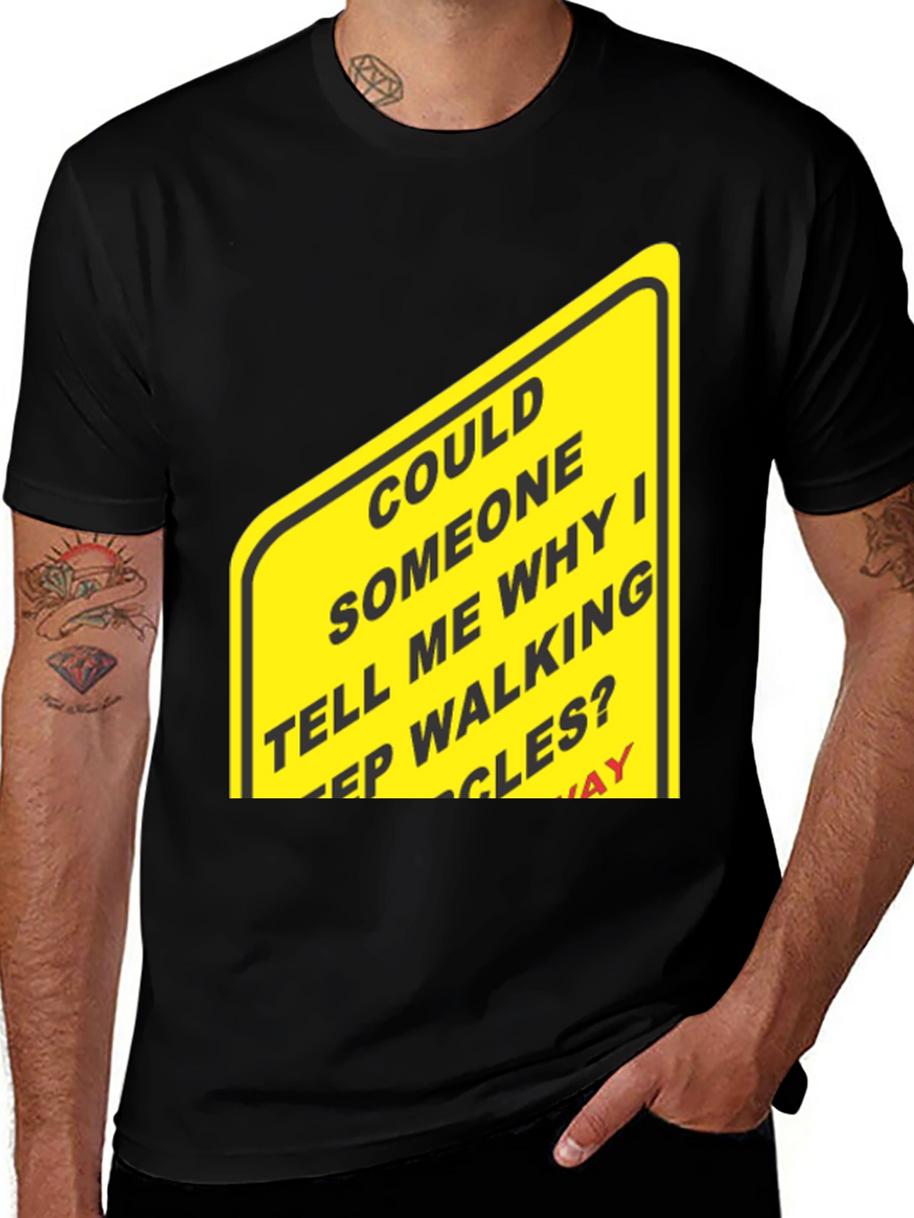 Humorous Walking Sign Black T-Shirt