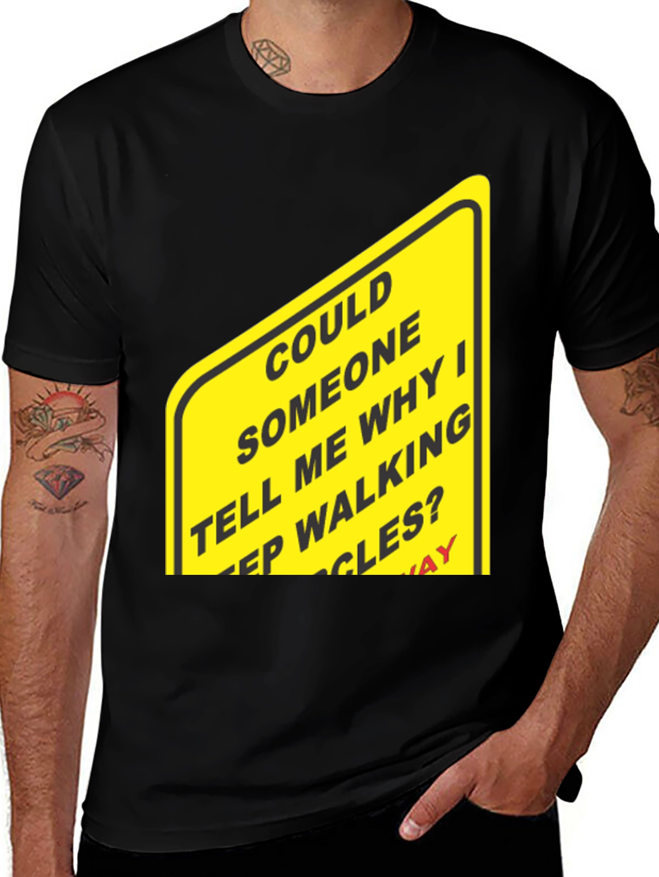 Humorous Walking Sign Black T-Shirt