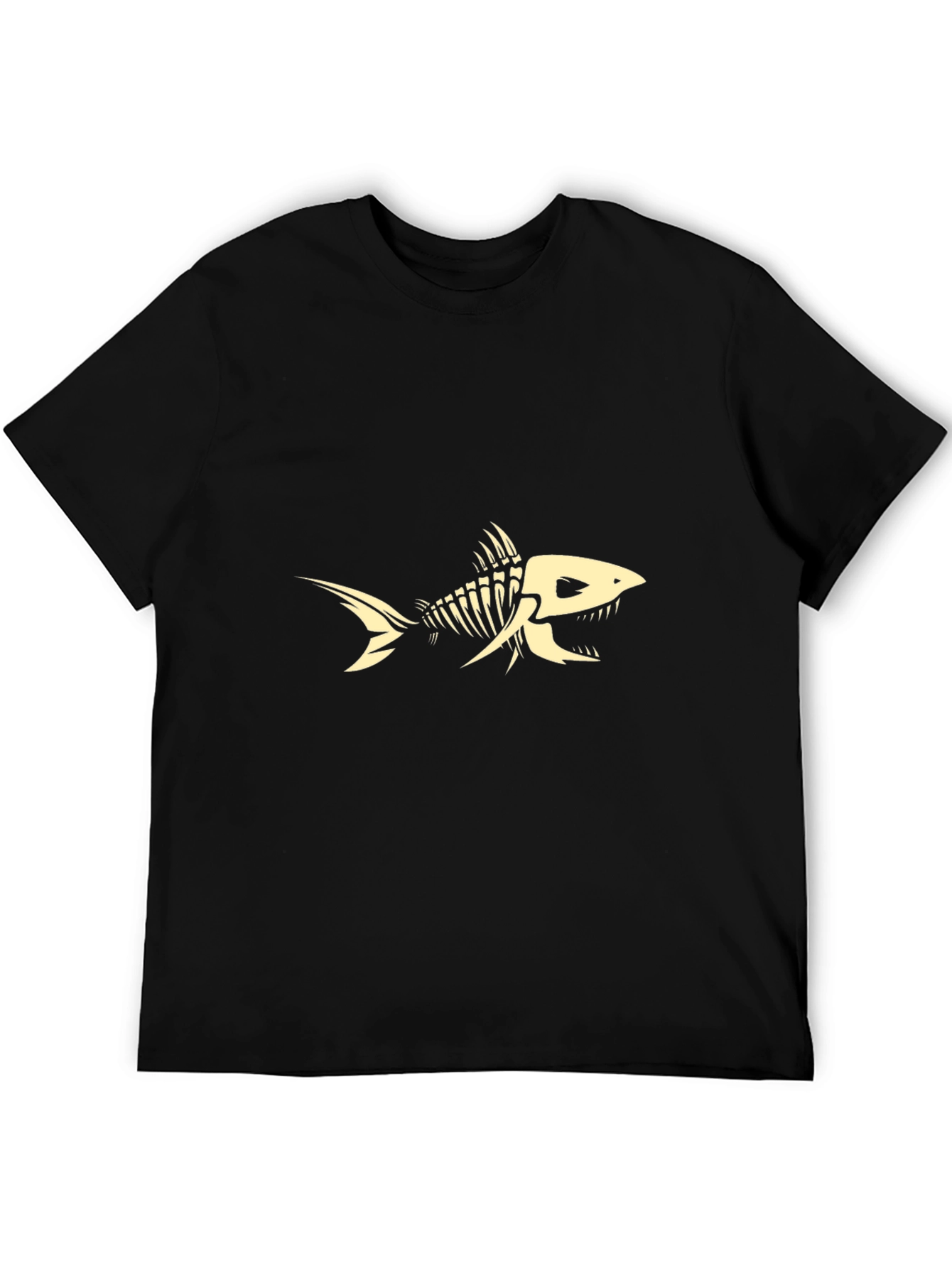 Skeleton Fish Graphic Tee - Black Cotton