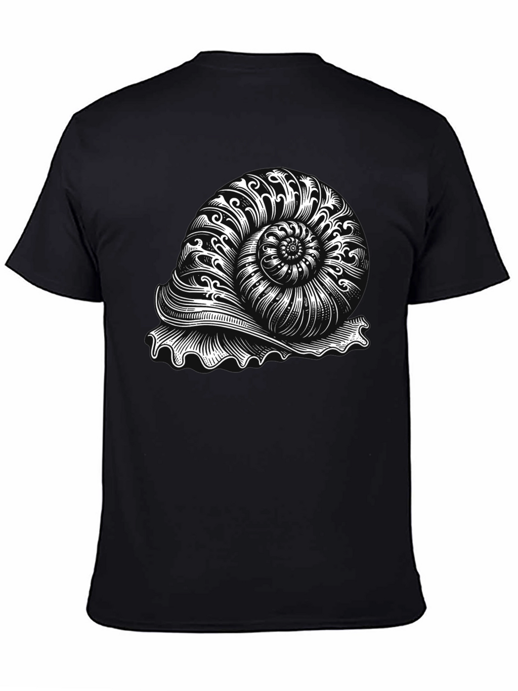 Nautilus Shell Graphic Tee - Black Cotton T-Shirt