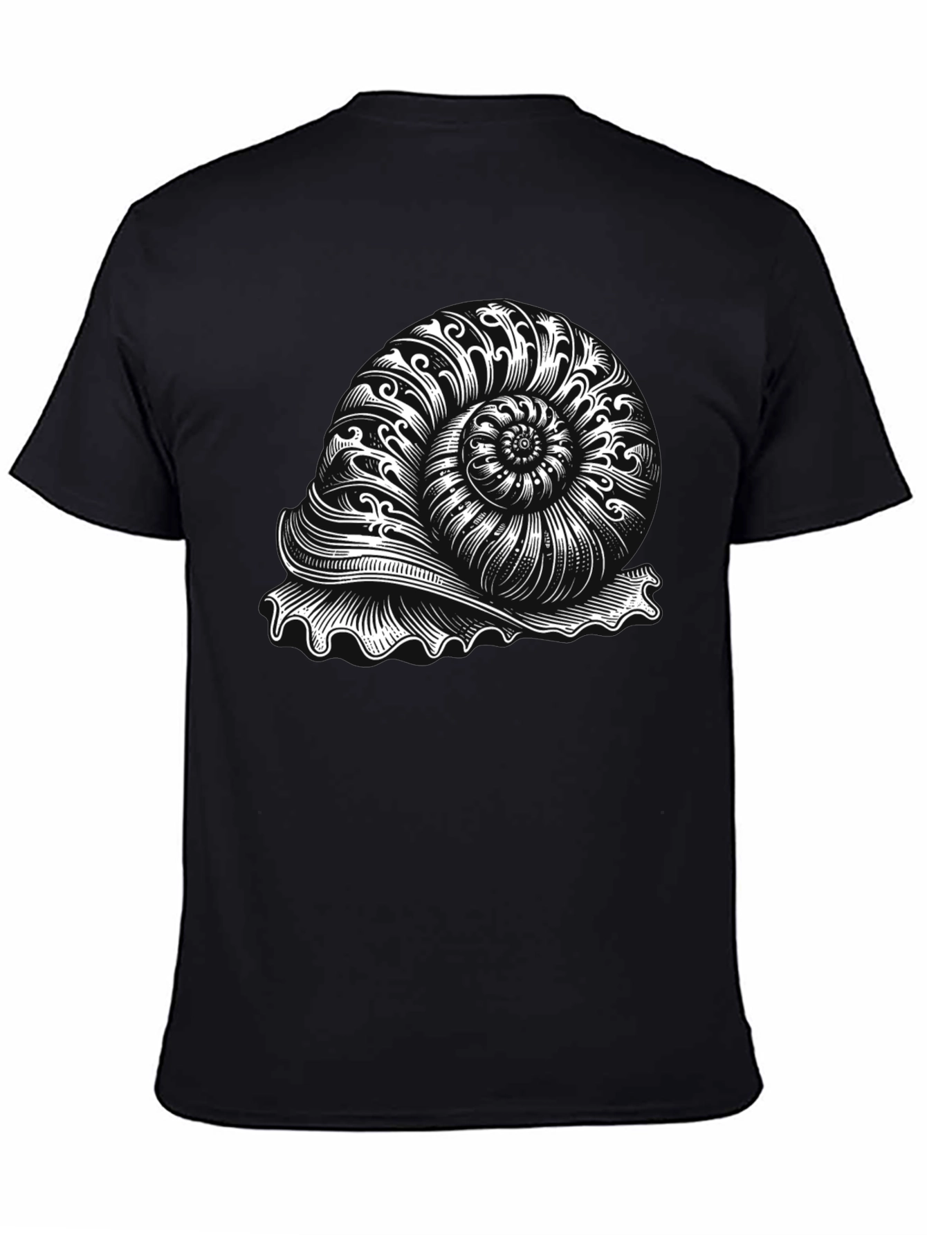 Nautilus Shell Graphic Tee - Black Cotton T-Shirt
