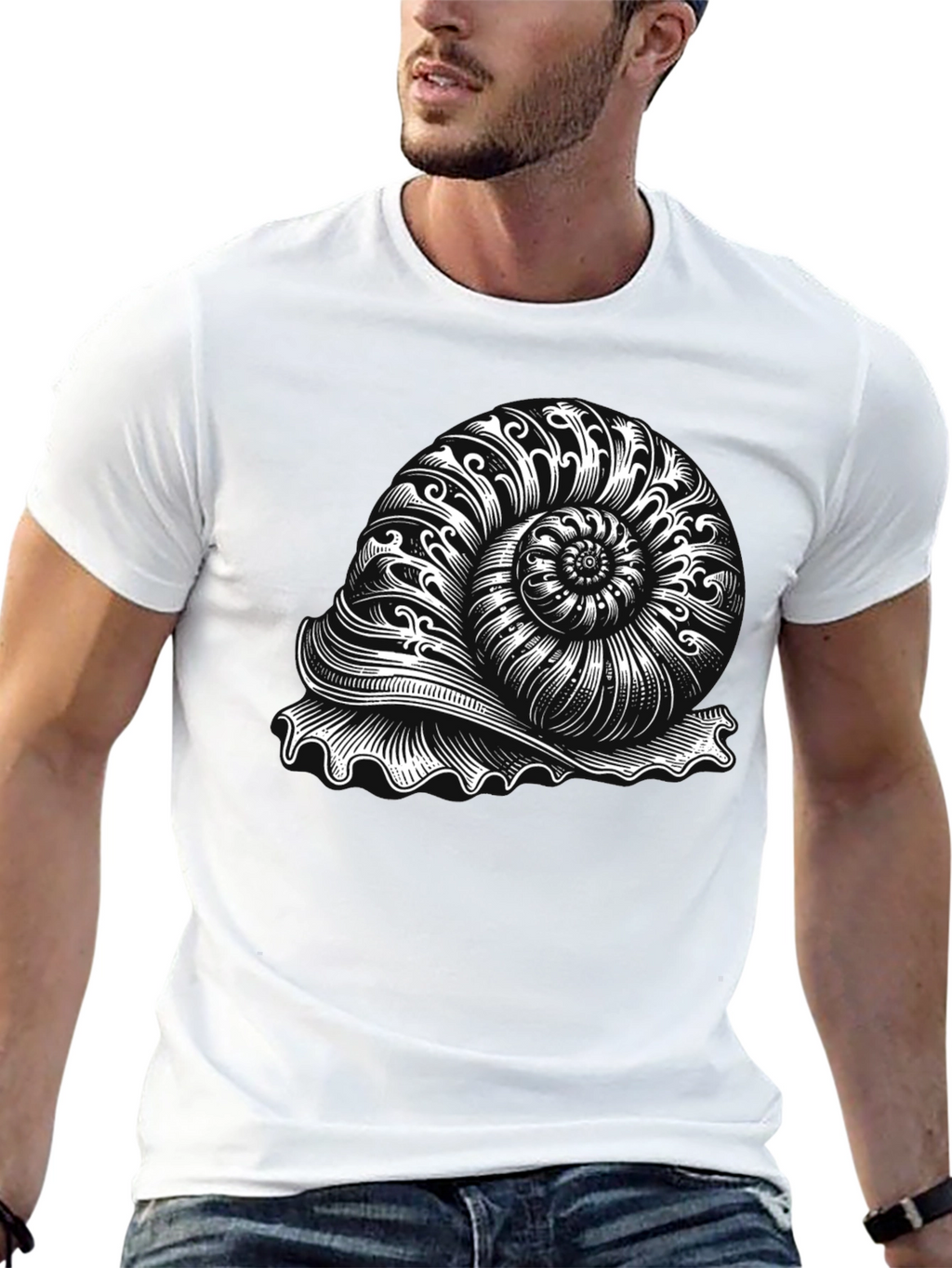 Nautilus Shell Graphic Tee - Black Cotton T-Shirt