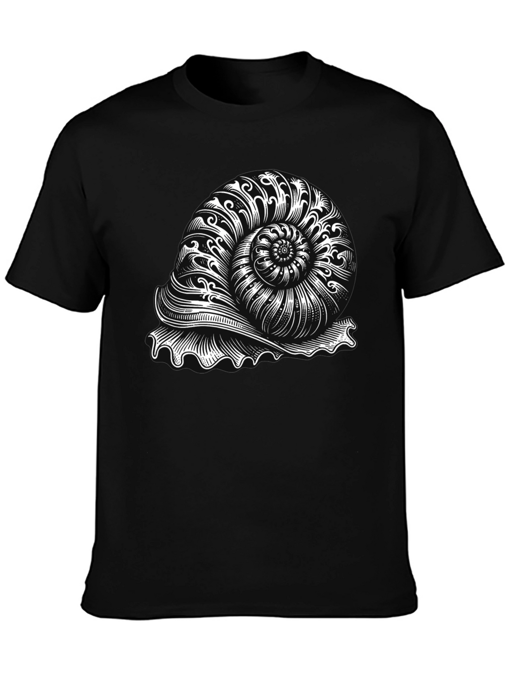 Nautilus Shell Graphic Tee - Black Cotton T-Shirt
