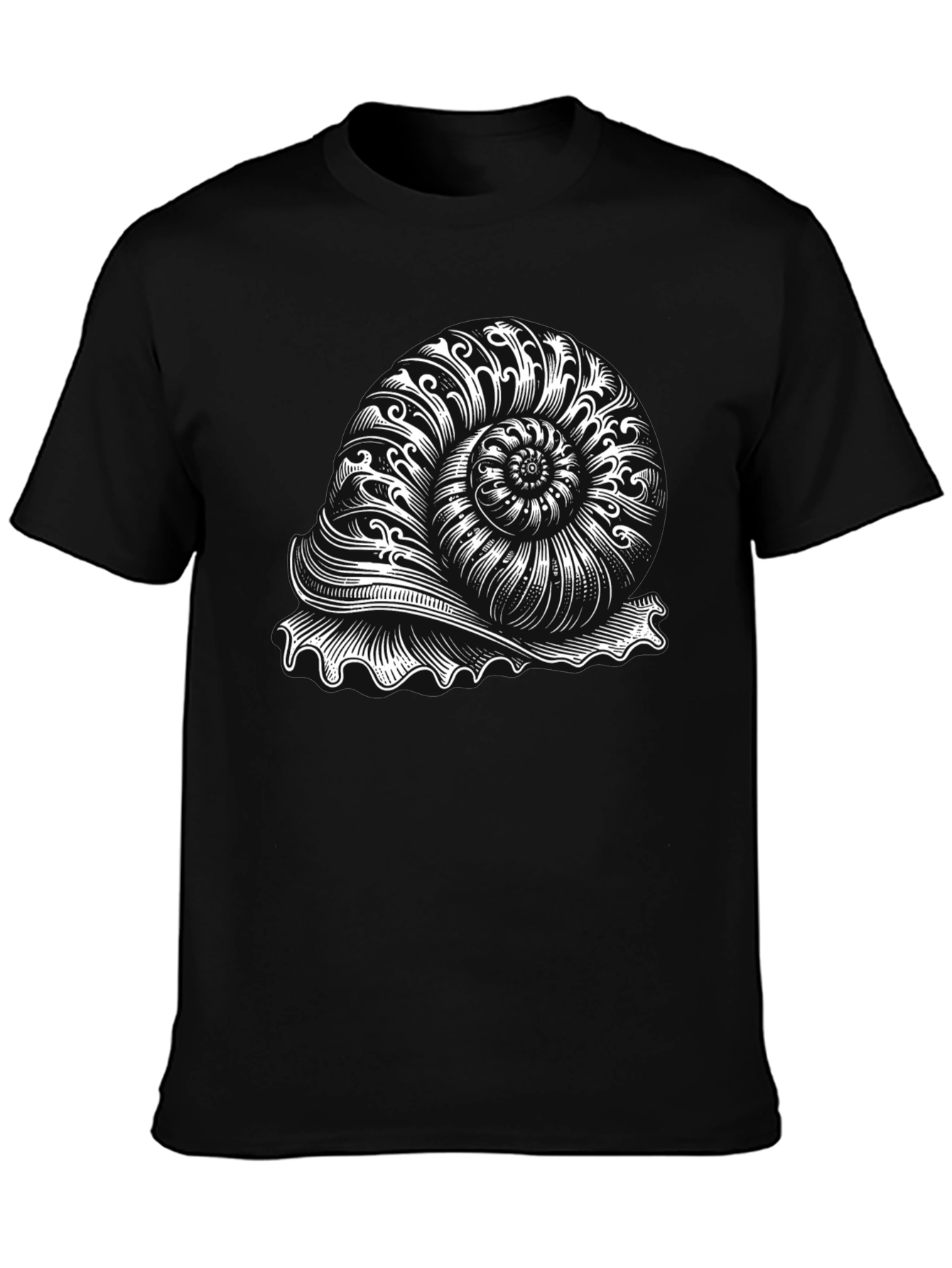 Nautilus Shell Graphic Tee - Black Cotton T-Shirt
