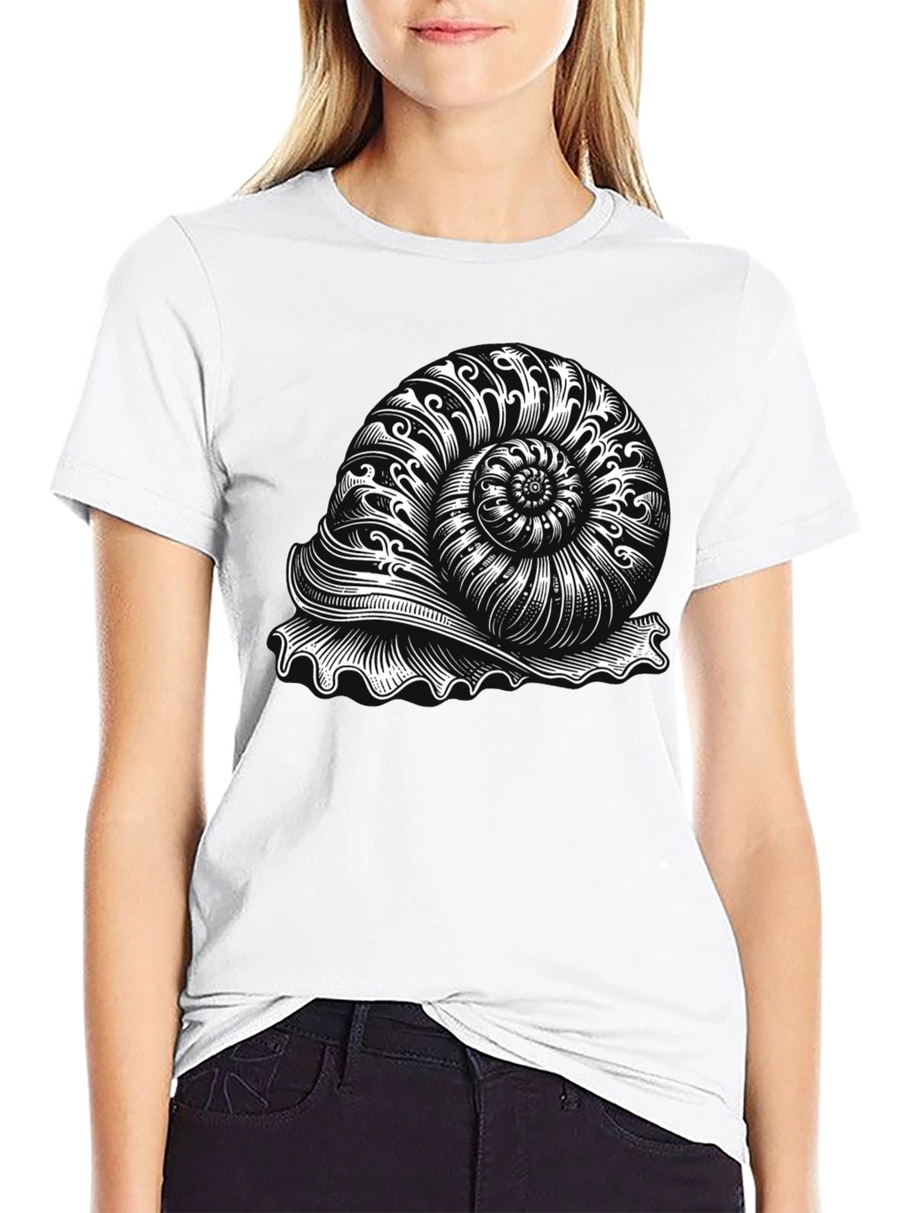 Nautilus Shell Graphic Tee - Black Cotton T-Shirt