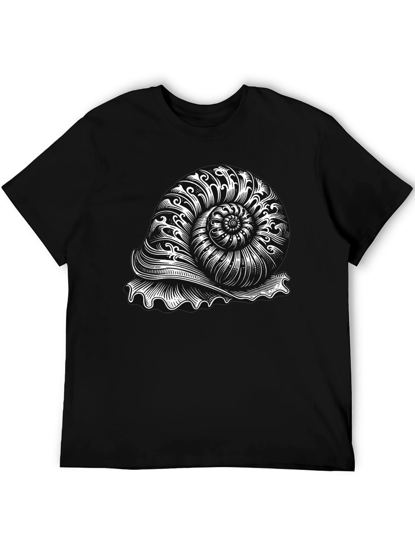 Nautilus Shell Graphic Tee - Black Cotton T-Shirt