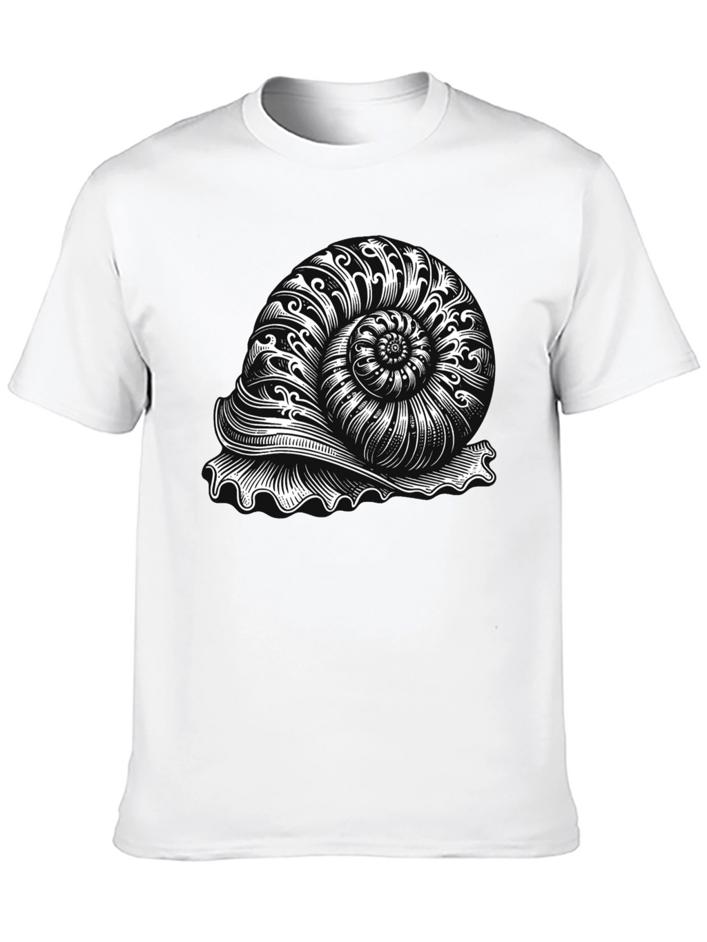 Nautilus Shell Graphic Tee - Black Cotton T-Shirt