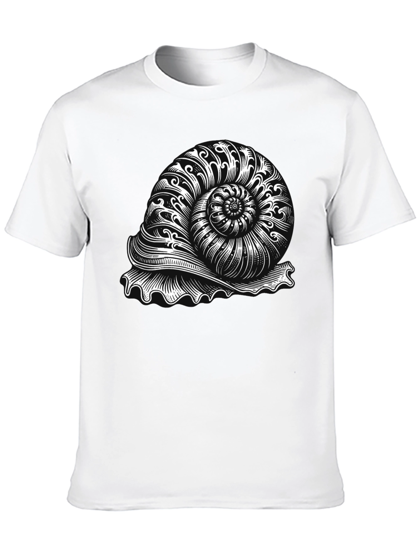 Nautilus Shell Graphic Tee - Black Cotton T-Shirt