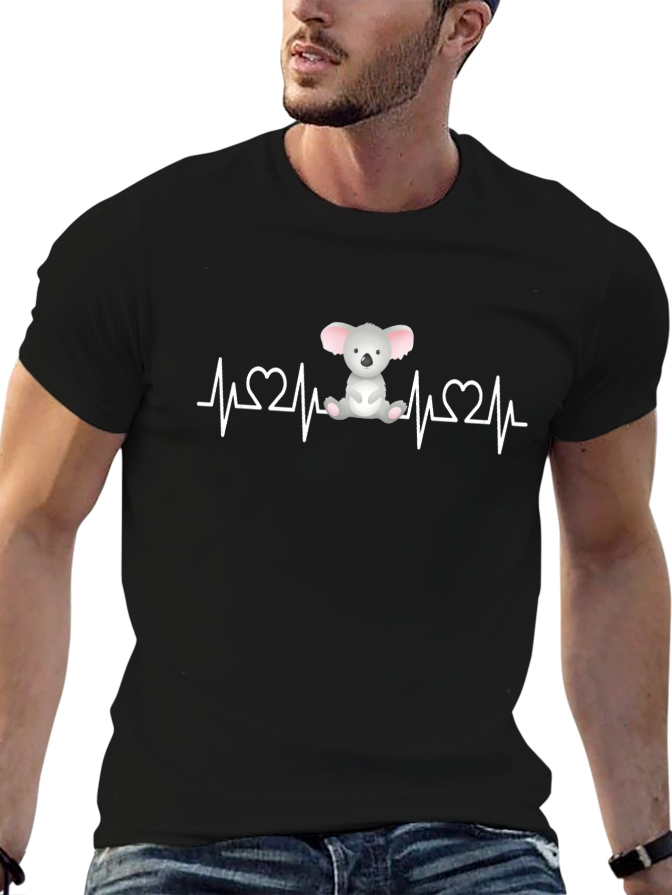 Koala Heartbeat T-Shirt - Black Cute Animal Design
