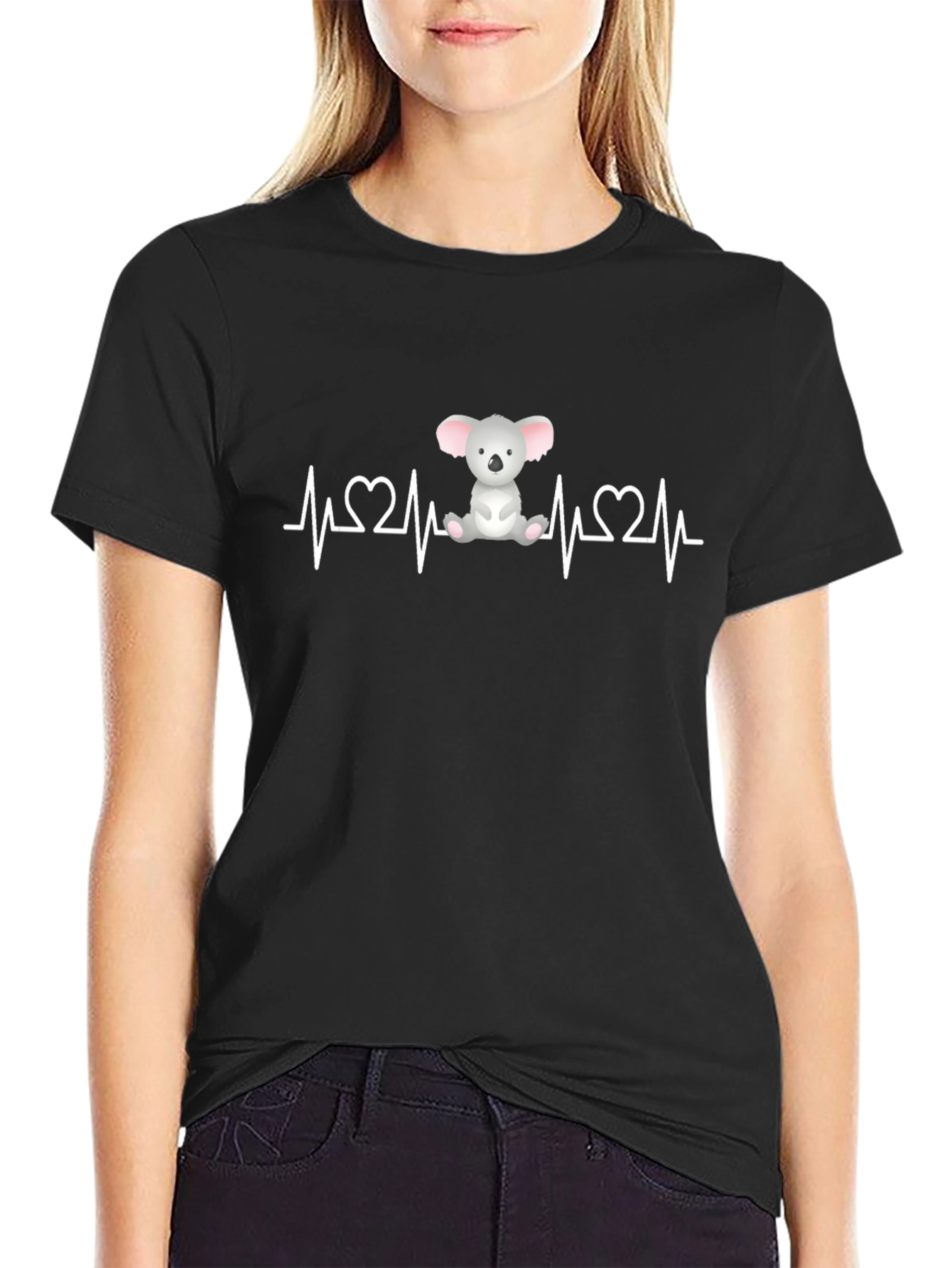 Koala Heartbeat T-Shirt - Black Cute Animal Design