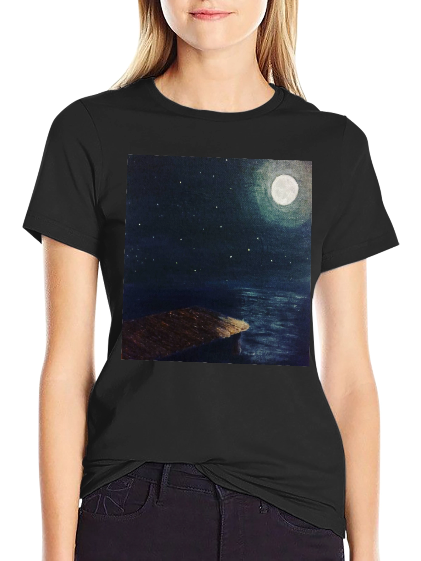 Moonlit Night Dock Graphic Tee