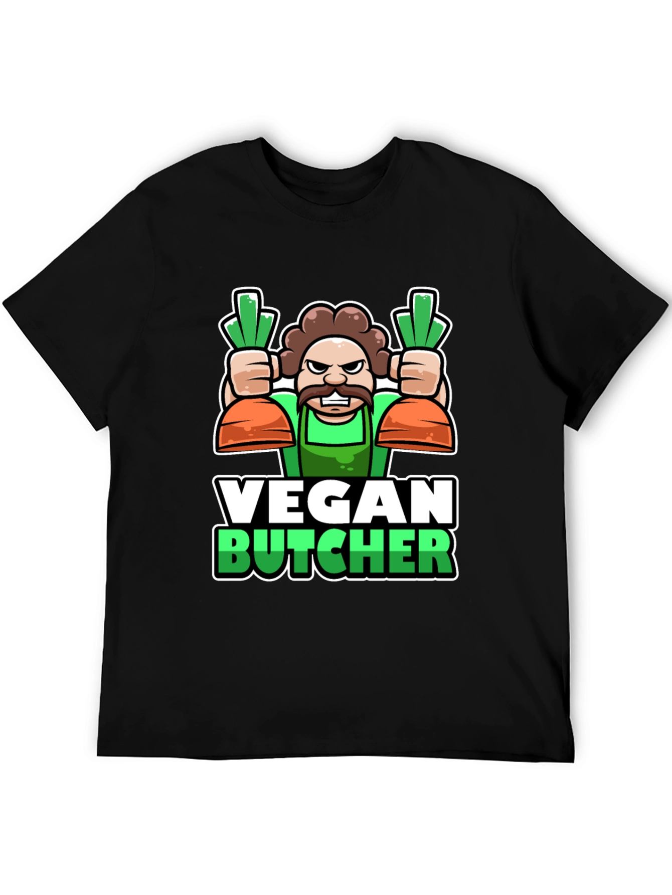 Vegan Butcher T-Shirt: Cartoon Carrot Design