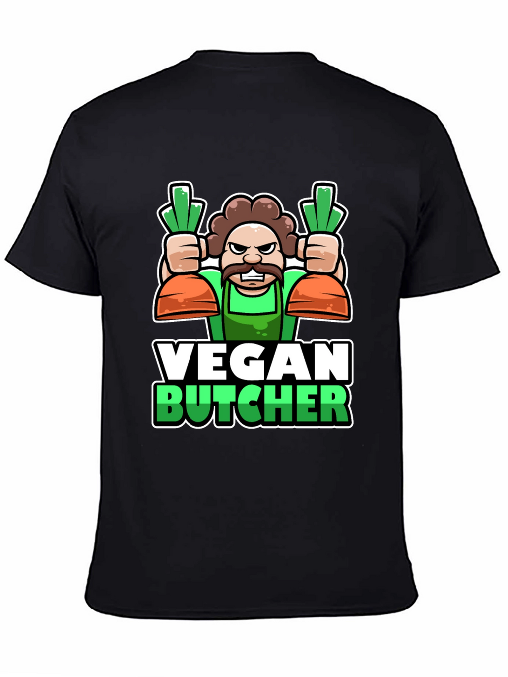 Vegan Butcher T-Shirt: Cartoon Carrot Design