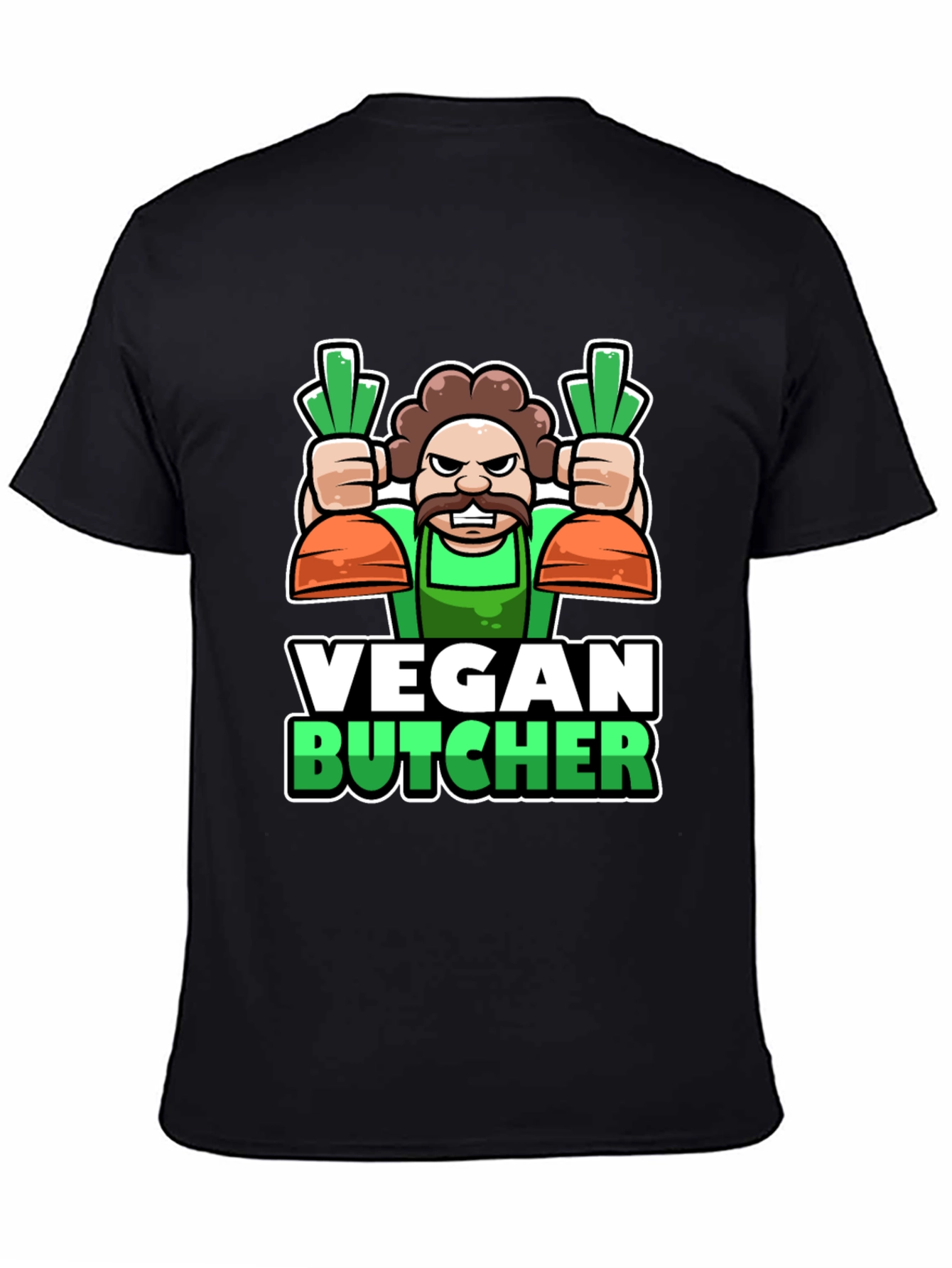 Vegan Butcher T-Shirt: Cartoon Carrot Design