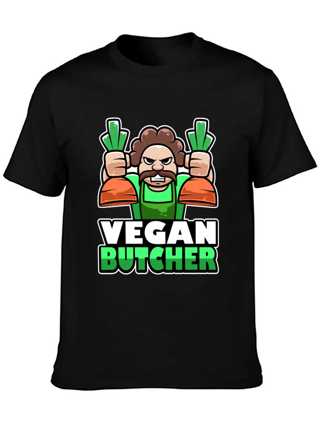 Vegan Butcher T-Shirt: Cartoon Carrot Design