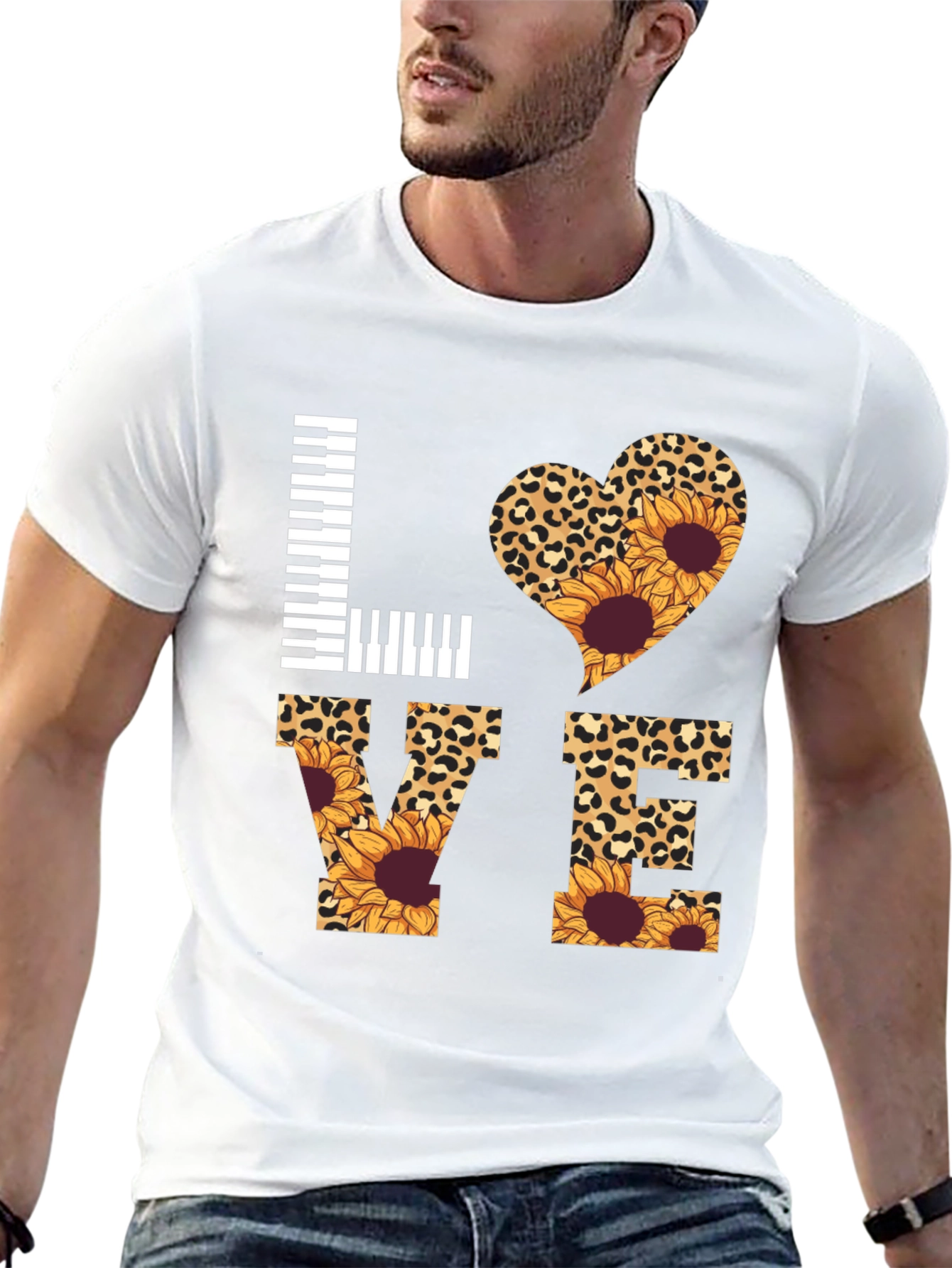 Love Piano Leopard Sunflower Graphic Tee