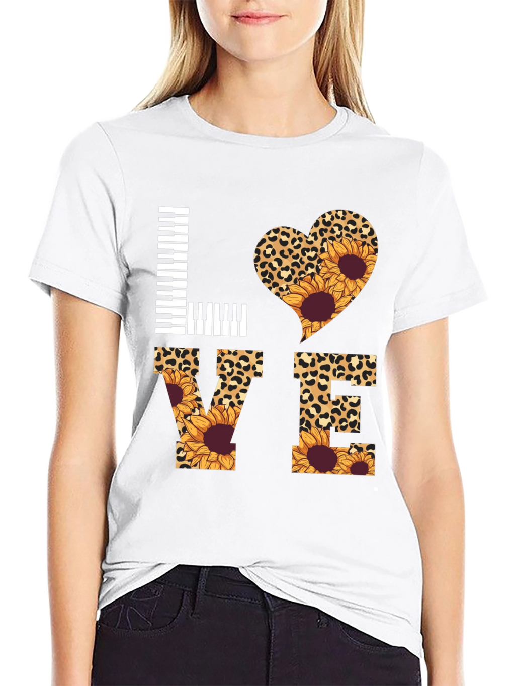 Love Piano Leopard Sunflower Graphic Tee