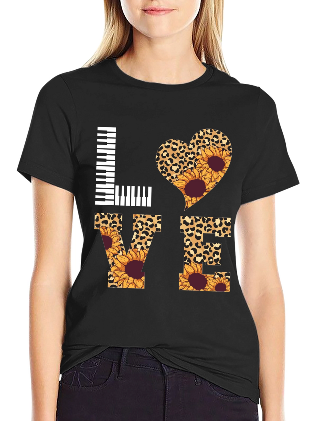 Love Piano Leopard Sunflower Graphic Tee