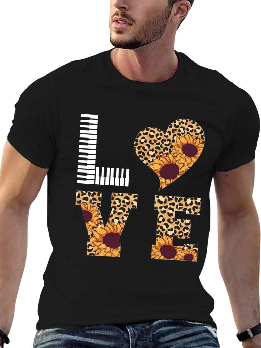 Love Piano Leopard Sunflower Graphic Tee