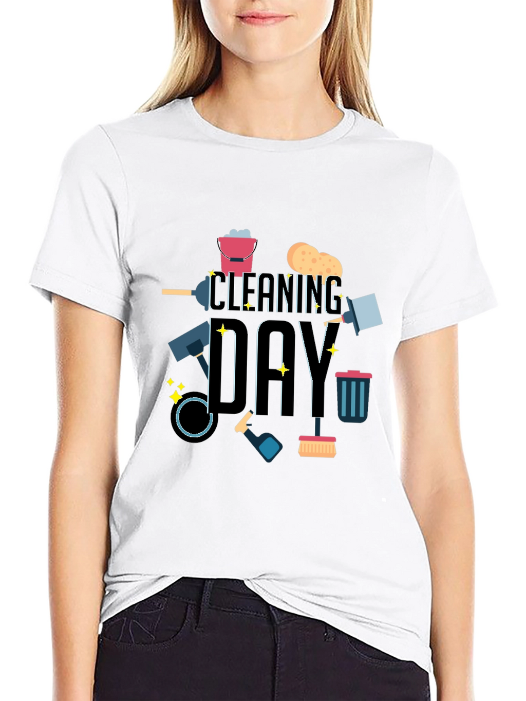 Cleaning Day Graphic Tee - Black Casual T-Shirt