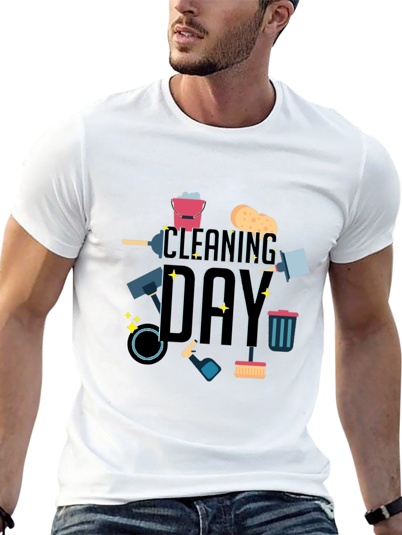 Cleaning Day Graphic Tee - Black Casual T-Shirt