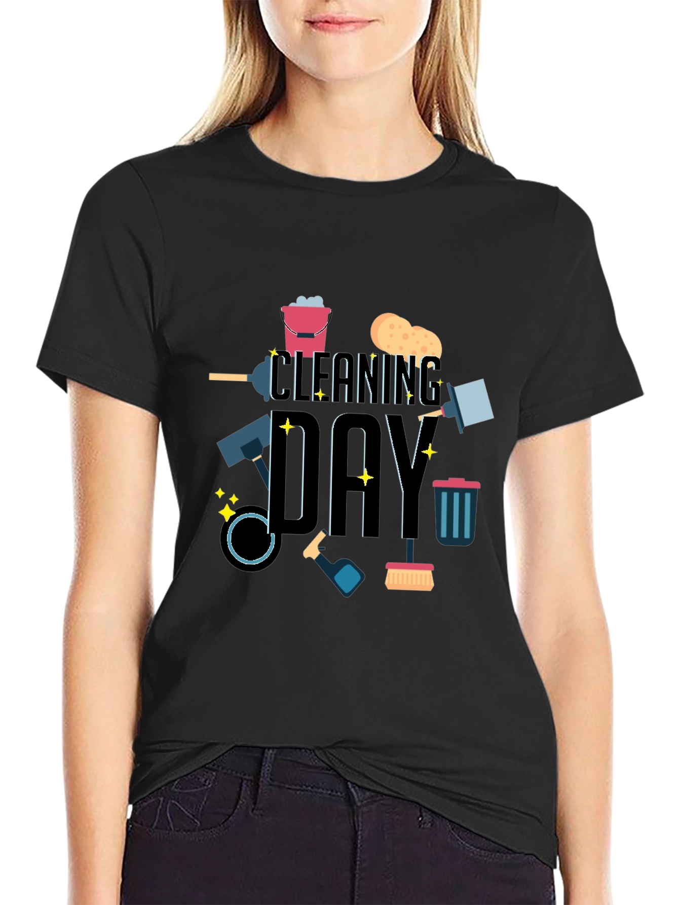 Cleaning Day Graphic Tee - Black Casual T-Shirt