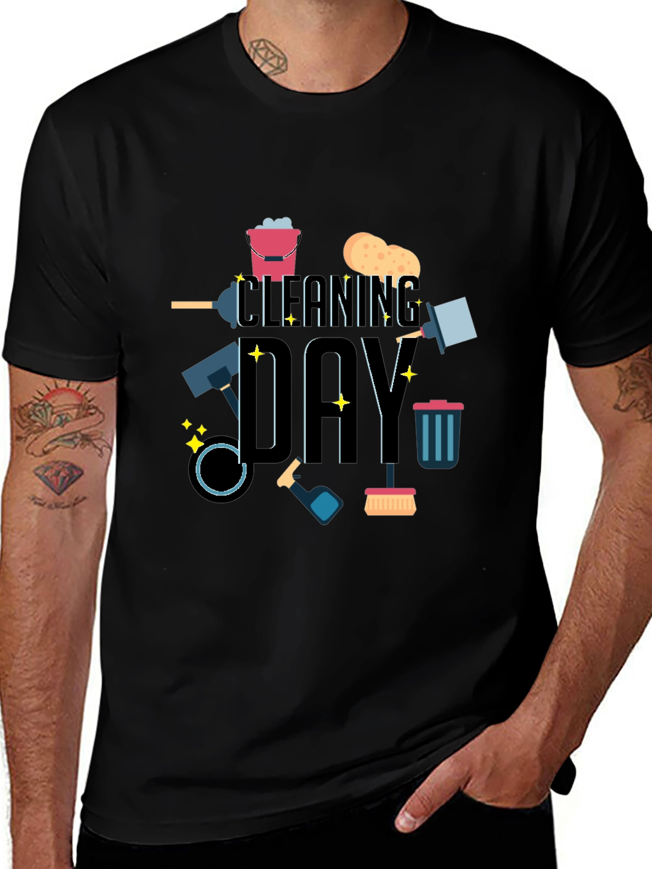 Cleaning Day Graphic Tee - Black Casual T-Shirt