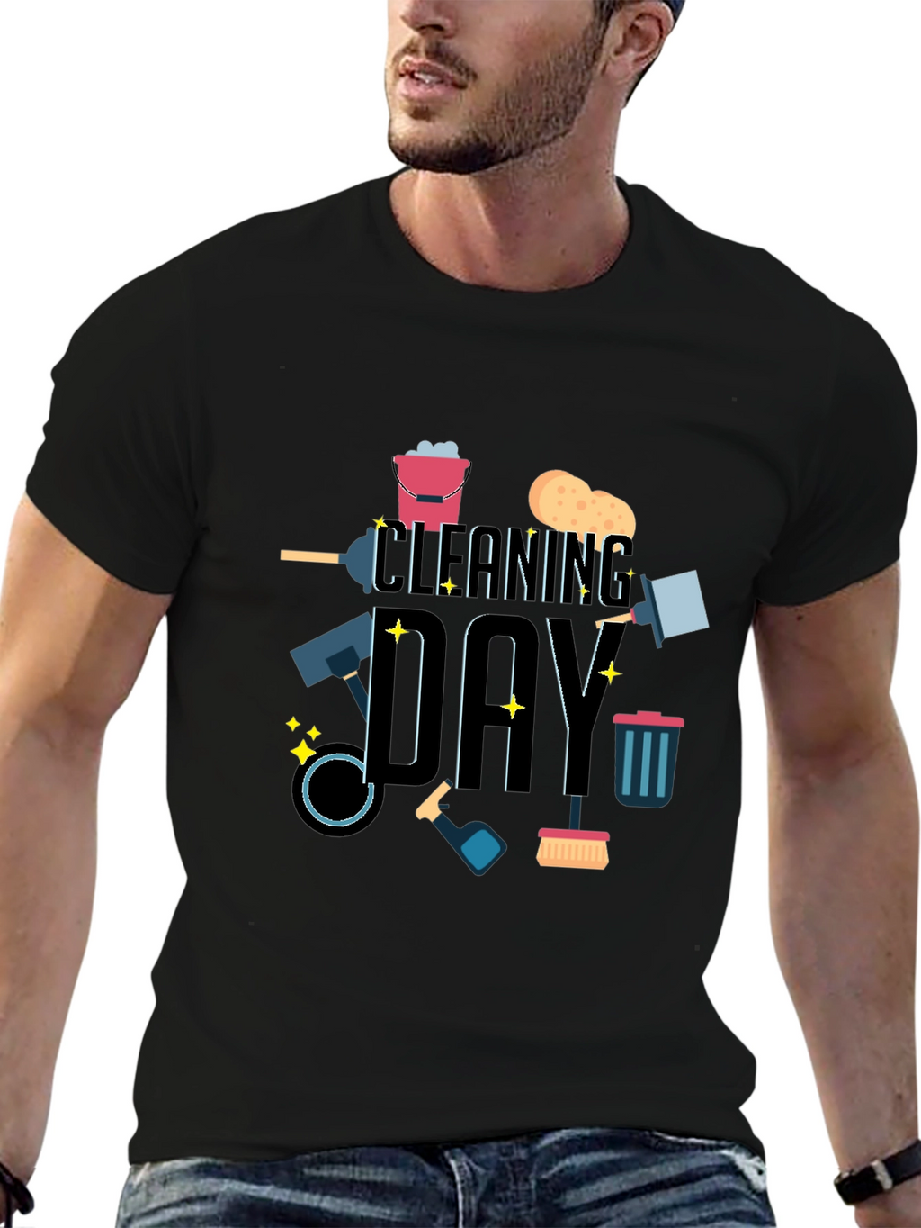 Cleaning Day Graphic Tee - Black Casual T-Shirt