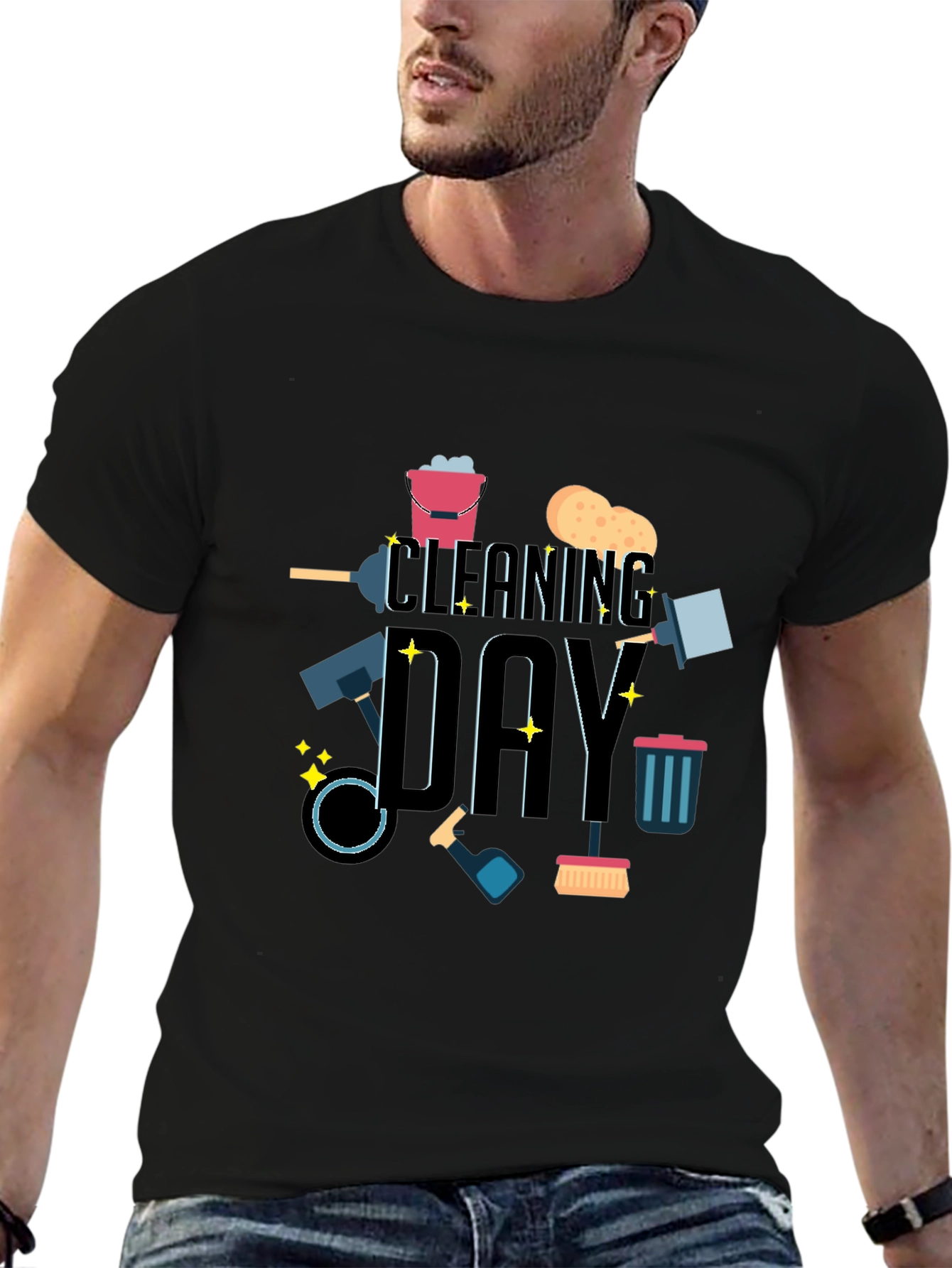 Cleaning Day Graphic Tee - Black Casual T-Shirt