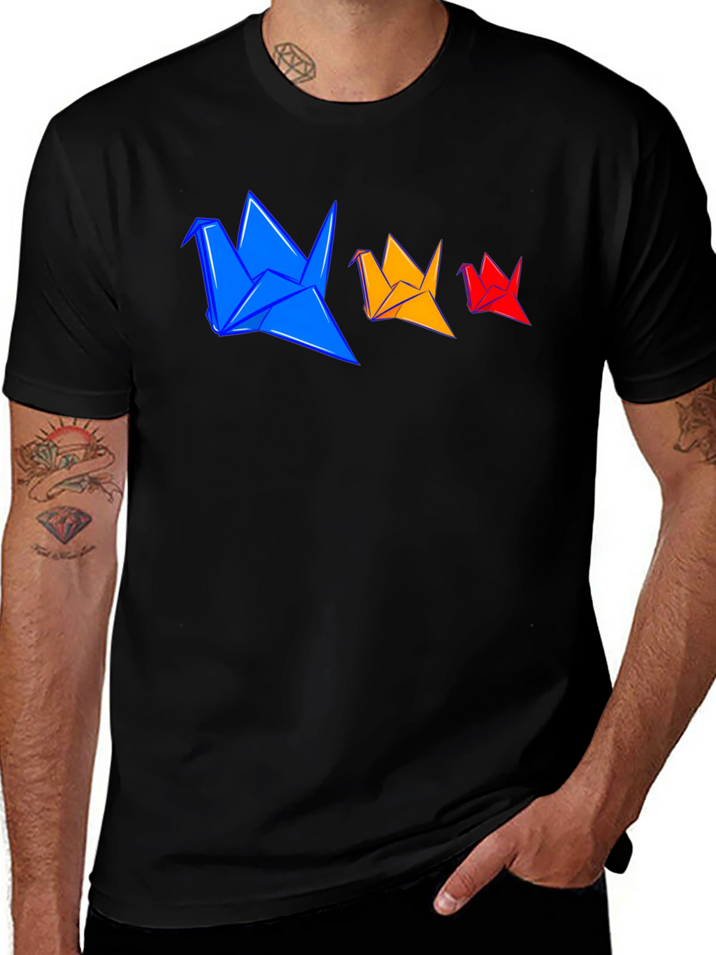 Origami Cranes Graphic Tee - Stylish Black T-Shirt