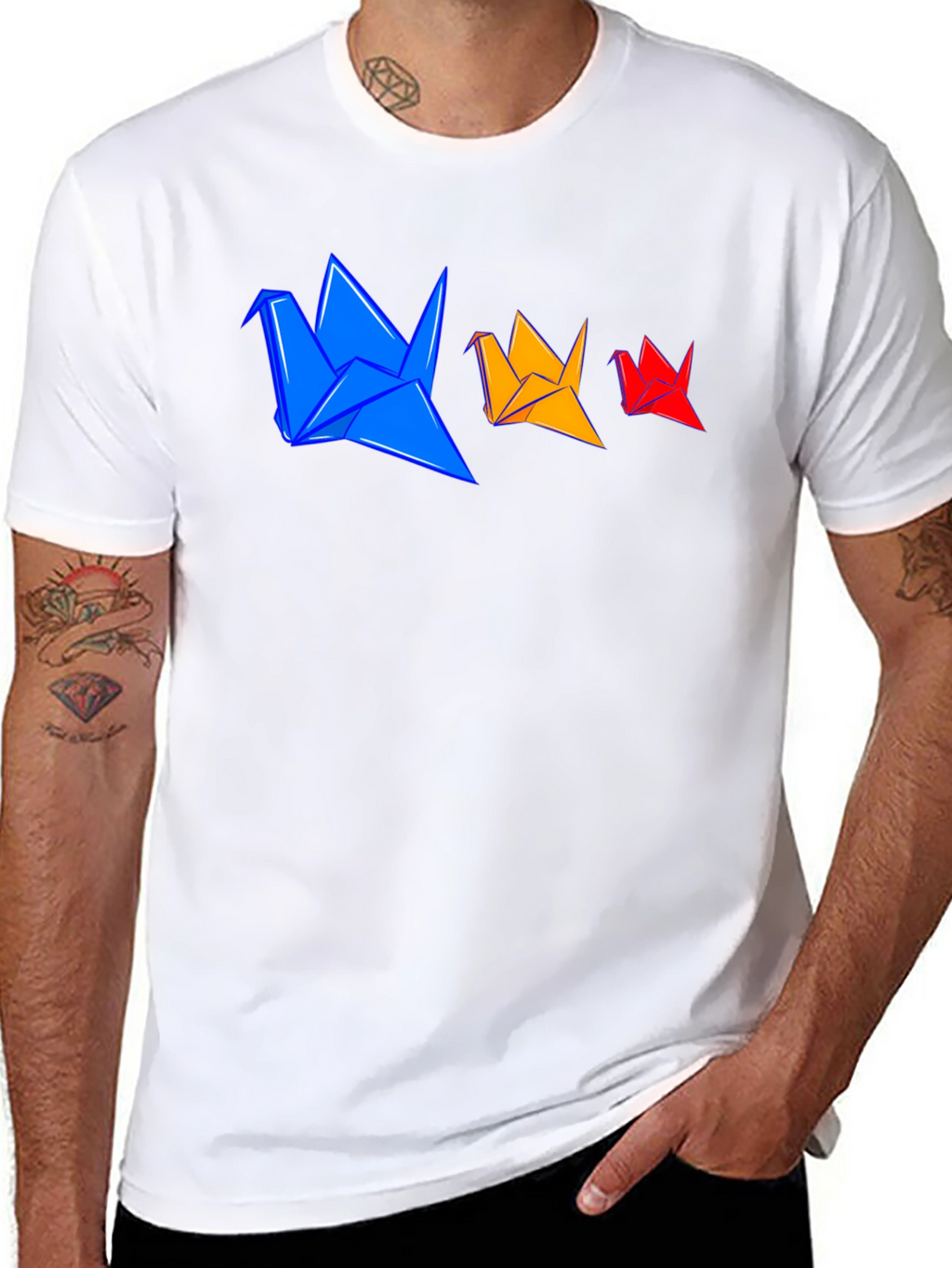 Origami Cranes Graphic Tee - Stylish Black T-Shirt