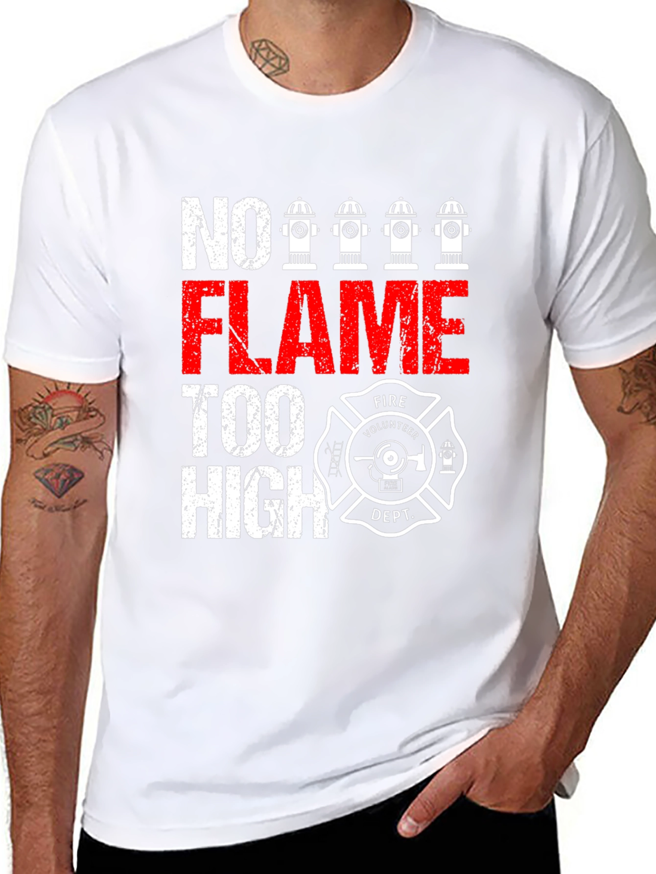 No Flame Too High Firefighter Volunteer Dept. T-Shirt