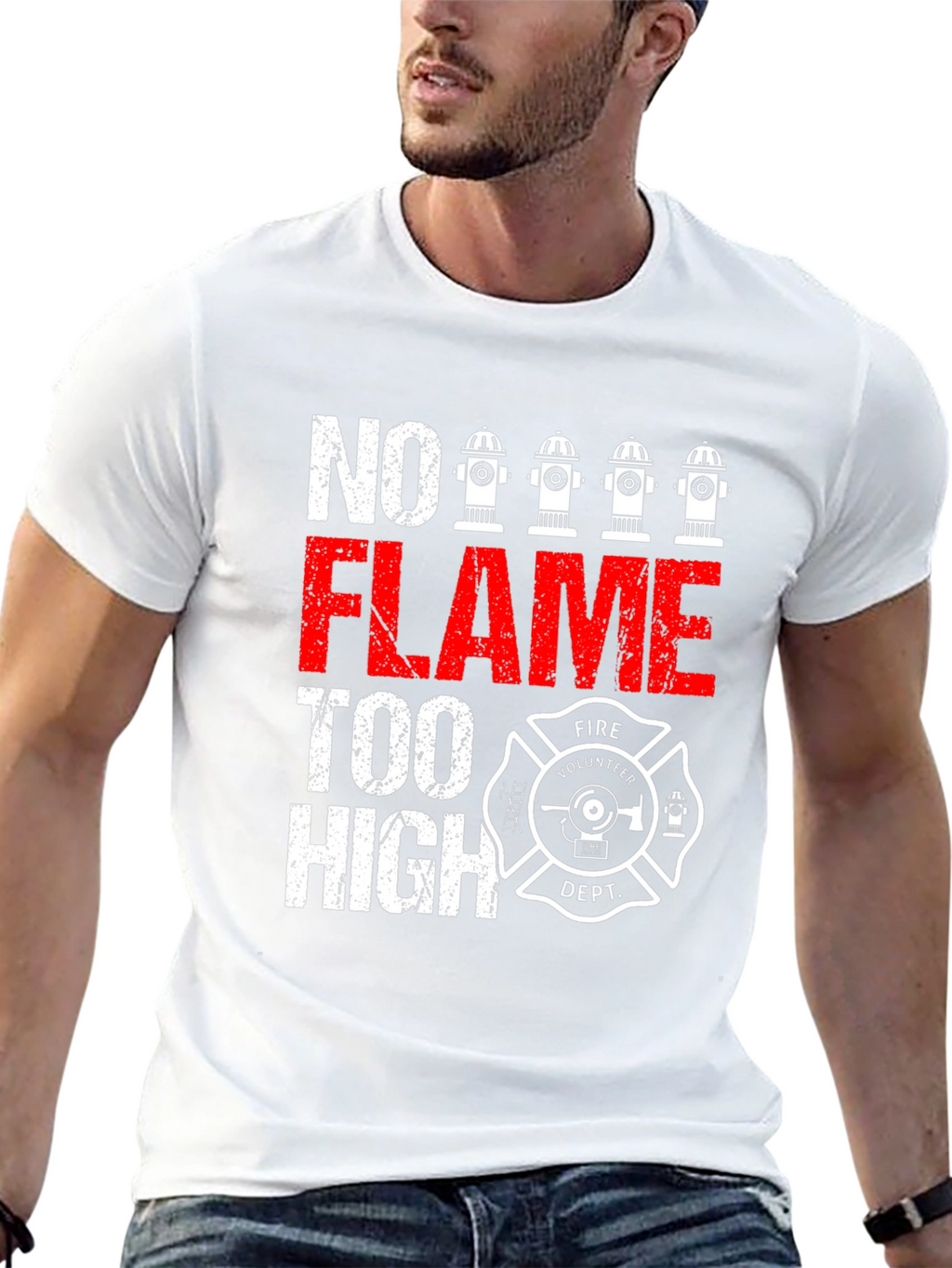 No Flame Too High Firefighter Volunteer Dept. T-Shirt