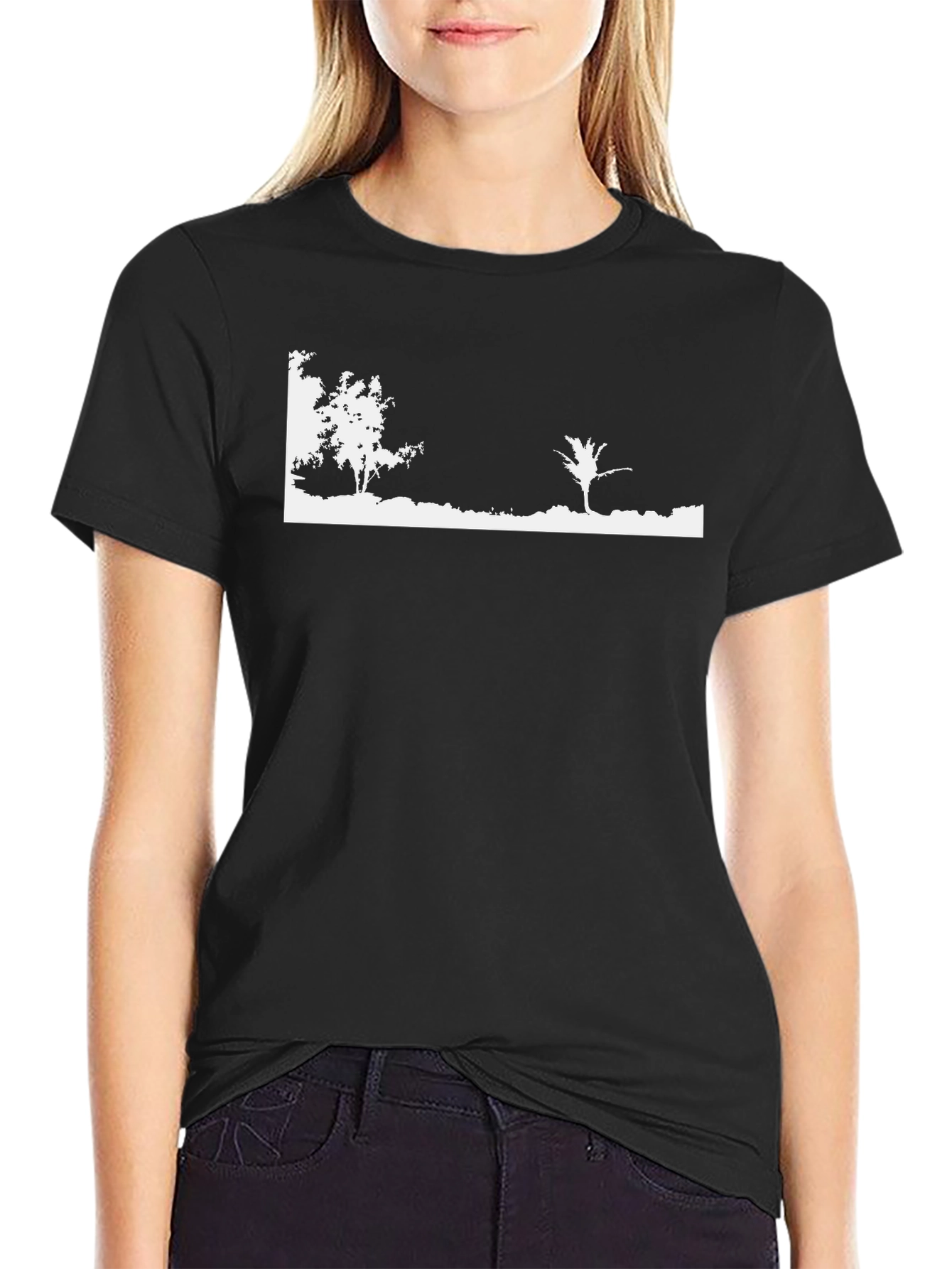 Black T-Shirt with Minimalist Nature Scene