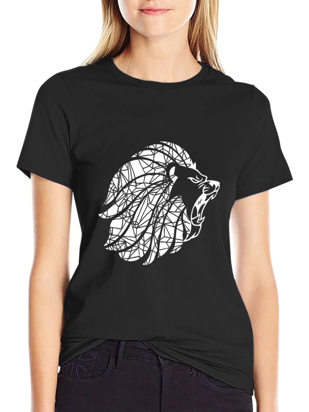 Geometric Lion Graphic Print Mens Black T-Shirt