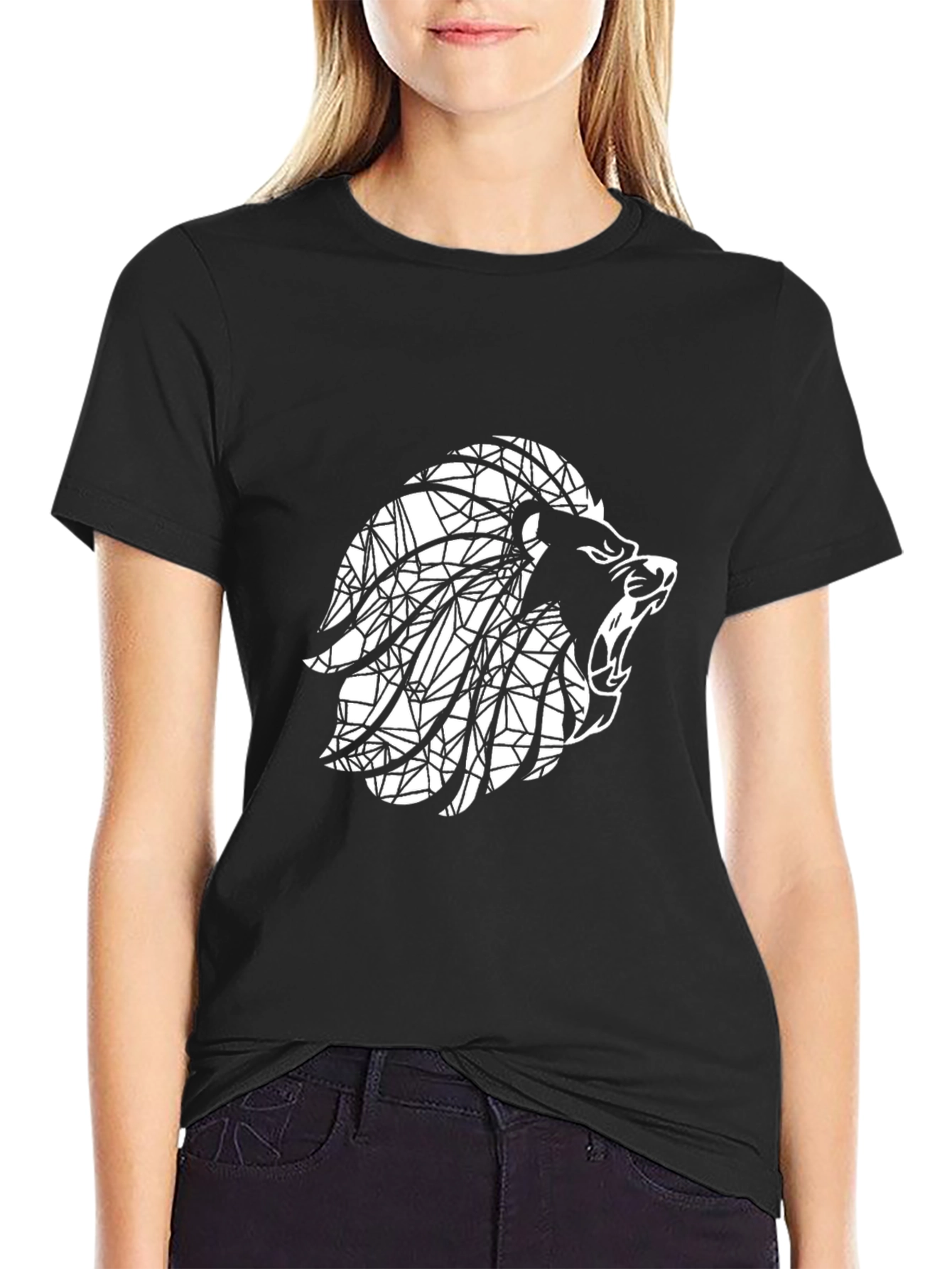 Geometric Lion Graphic Print Mens Black T-Shirt