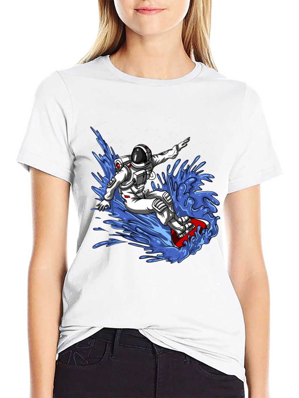 Astronaut Surfing T-Shirt - Space Waves Design